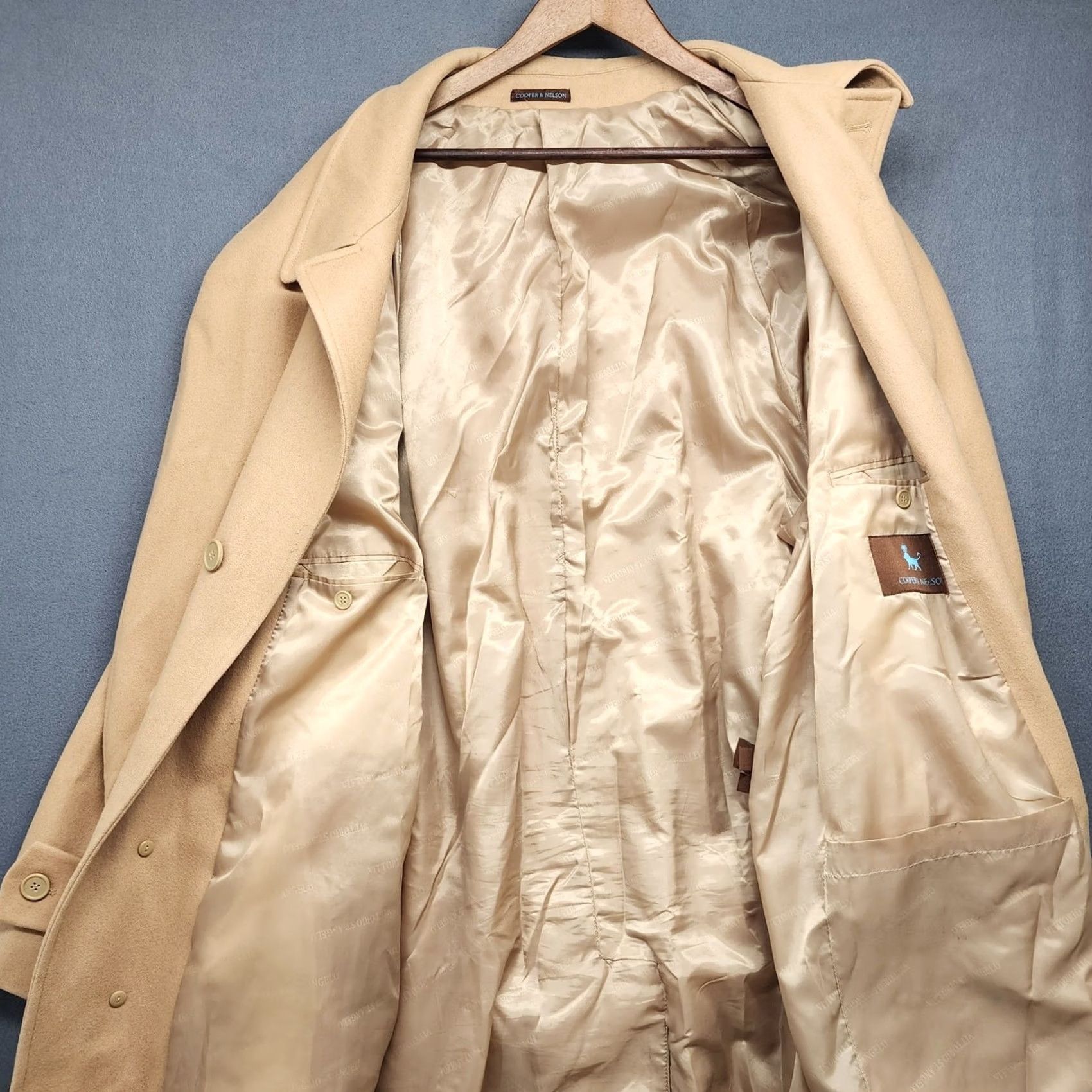Vintage Vittorio St Angelo Cooper & Nelson Trench Coat Mens 50R Wool Blend Tan Camel Long Coat Button Front Tie Belt Wool Blend Tan Camel Mens} Size US M / EU 48-50 / 2 - 3 Thumbnail