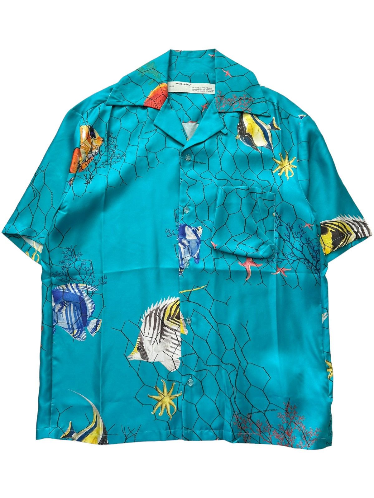 Off-White $1,200 Silk Fish Net Shirt Blue Size US L / EU 52-54 / 3 - 1 Thumbnail