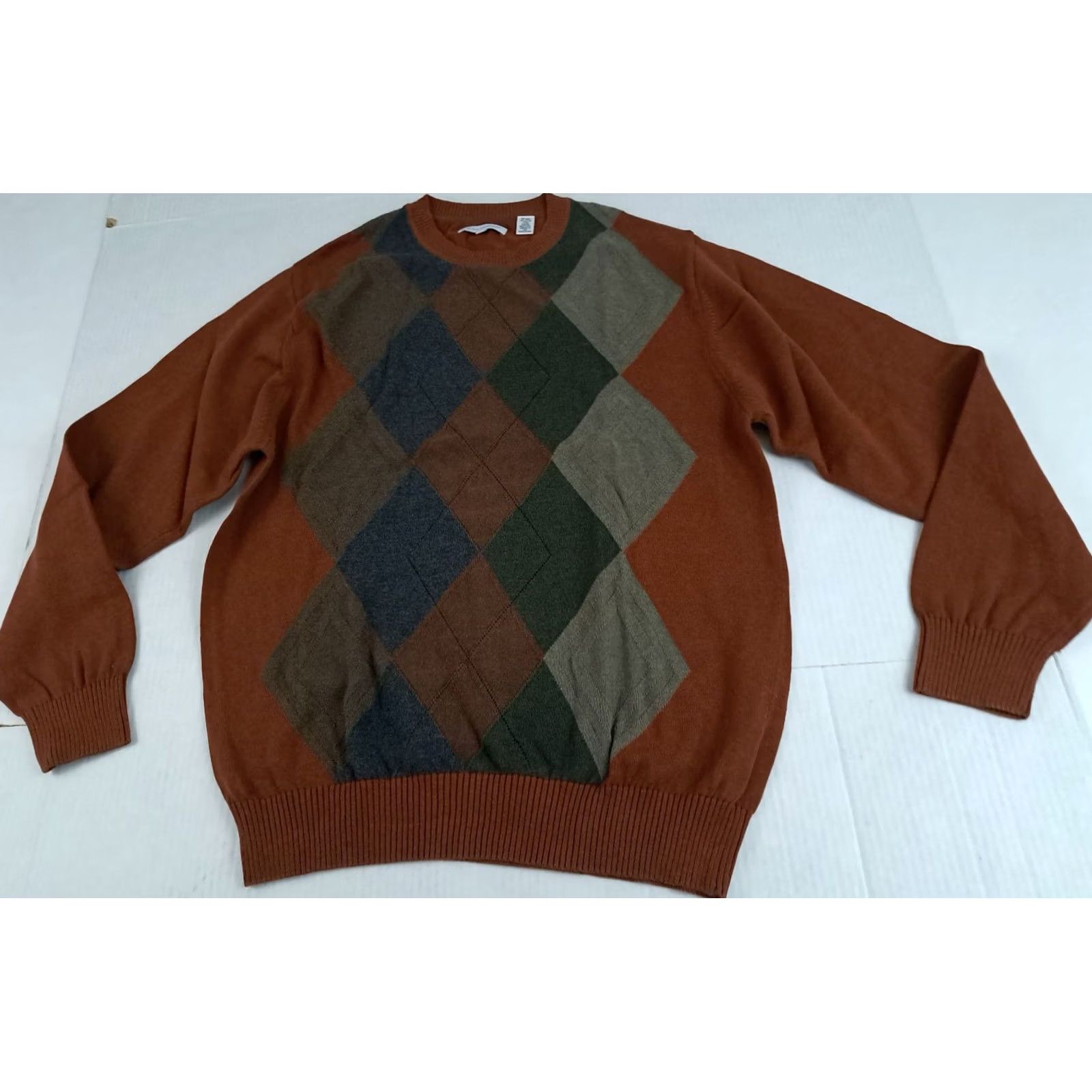 Vintage VINTAGE Argyle Brown Mens Cotton Knit Sweater L Size US L / EU 52-54 / 3 - 3 Thumbnail