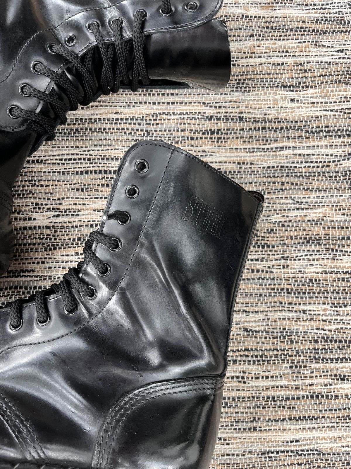 New Rock Vintage Steel Black Combat High Boots Military Biker Y2K Size US 10.5 / EU 43-44 - 5 Thumbnail