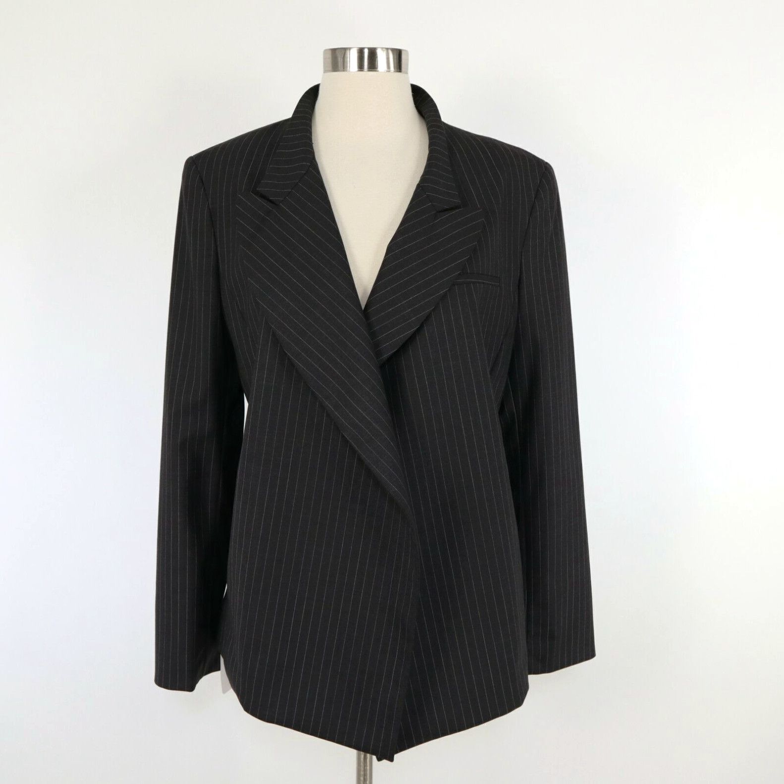 image of Vintage M.m.lafleur The Oliver Jacket Blazer 12 New Open Wool Stretch Charcoal Pinstripe in White, 