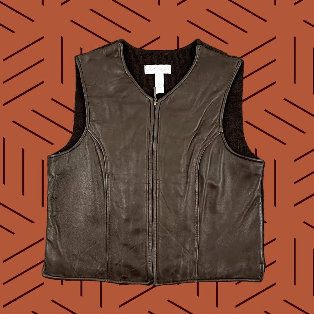 Lord & Taylor LORD & TAYLOR Vest Womens Size 10 S/M Cropped Brown Leather Wool Blend Full Zip Shirt Womens Vest Brown Leather Wool Blend Full Zip Size L / US 10 / IT 46 - 1 Thumbnail