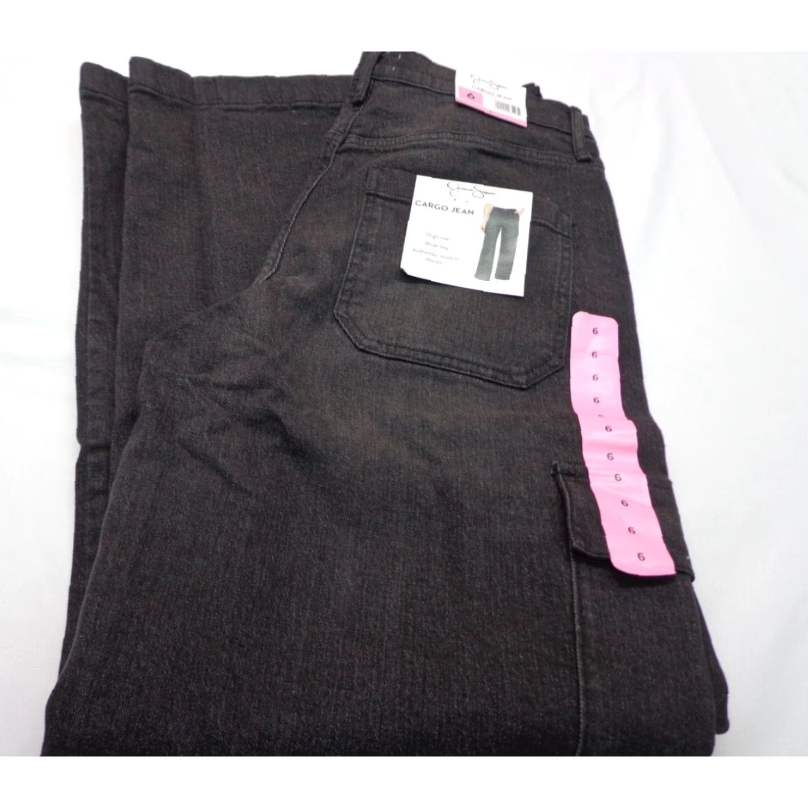 Jessica Simpson Jessica Simpson Women's High Rise Wide Leg Stretch Cargo Jeans Wahsed Black Sz 6 Size 28" / US 6 / IT 42 - 2 Thumbnail
