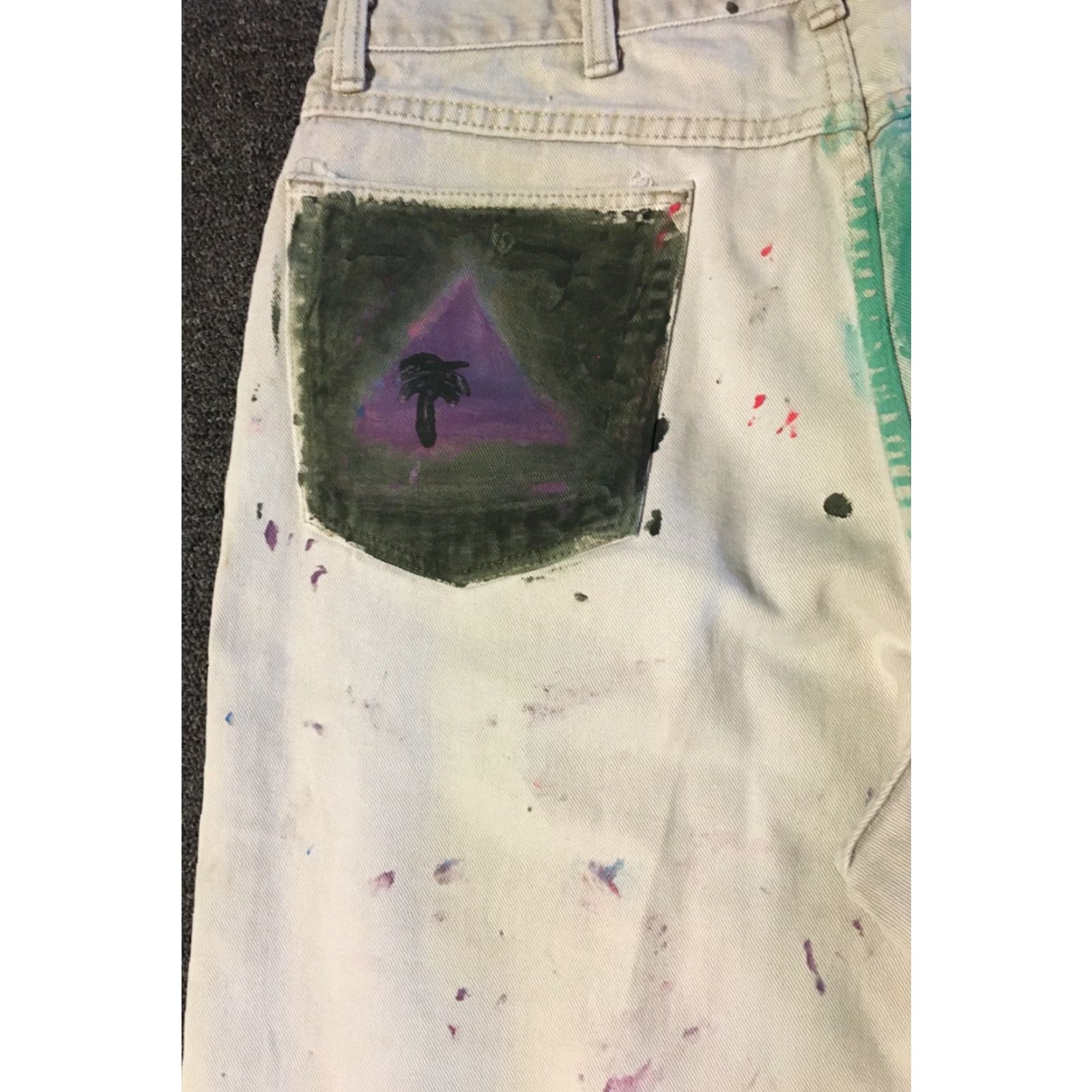 Wrangler VINTAGE Wrangler Jeans 90s Distressed Painted Pocket Straight 33/31 Men Beige Denim USA Punk Grunge 80s 70s Rock Western Motorcyclist Style Size US 33 - 3 Thumbnail