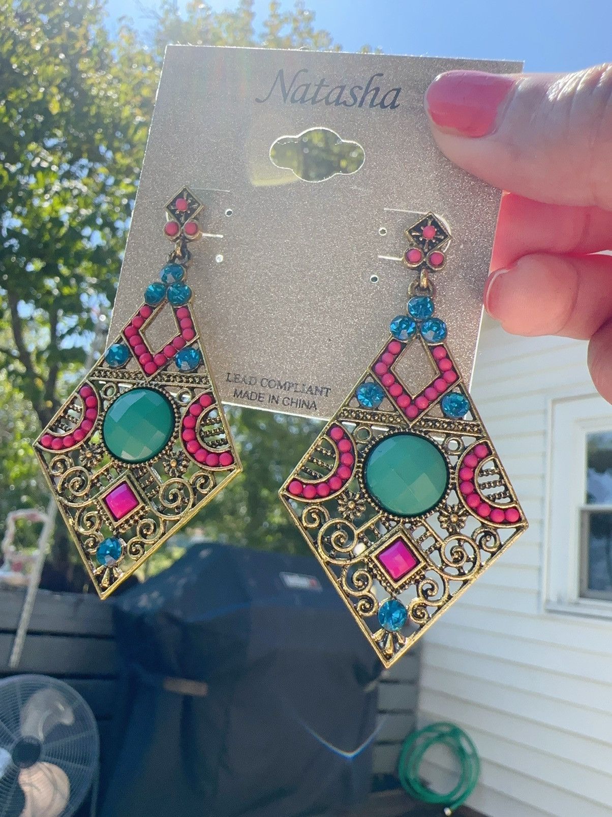 Designer Natasha Earrings Dimond shaped multicolor crystal Beads Size ONE SIZE - 3 Thumbnail