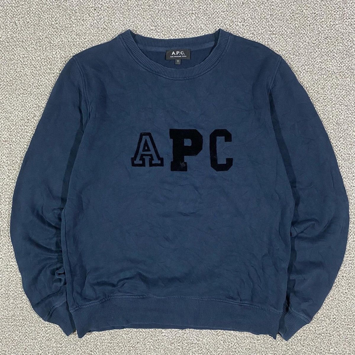 image of A P C Crewneck Logo in Navy, Men's (Size Small)