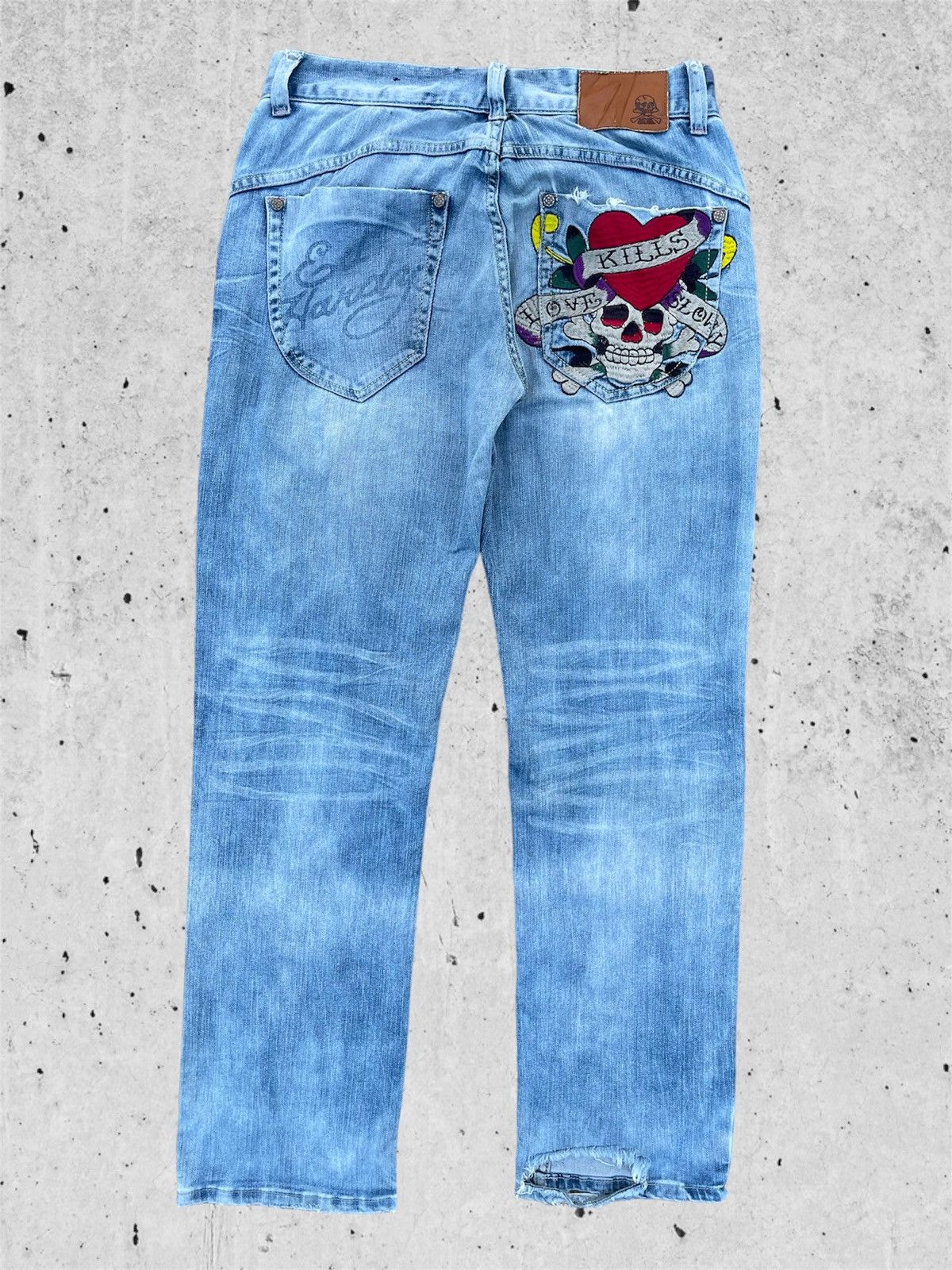 Ed Hardy × Jean 🔥 Ed Hardy Blue Distressed Denim Streetwear W31🔥 Size US 31 - 15 Thumbnail