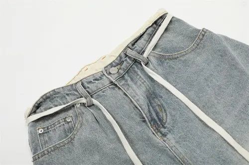 VIBE American retro washed distressed simple loose lace-up jeans Size US 32 / EU 48 - 4 Thumbnail