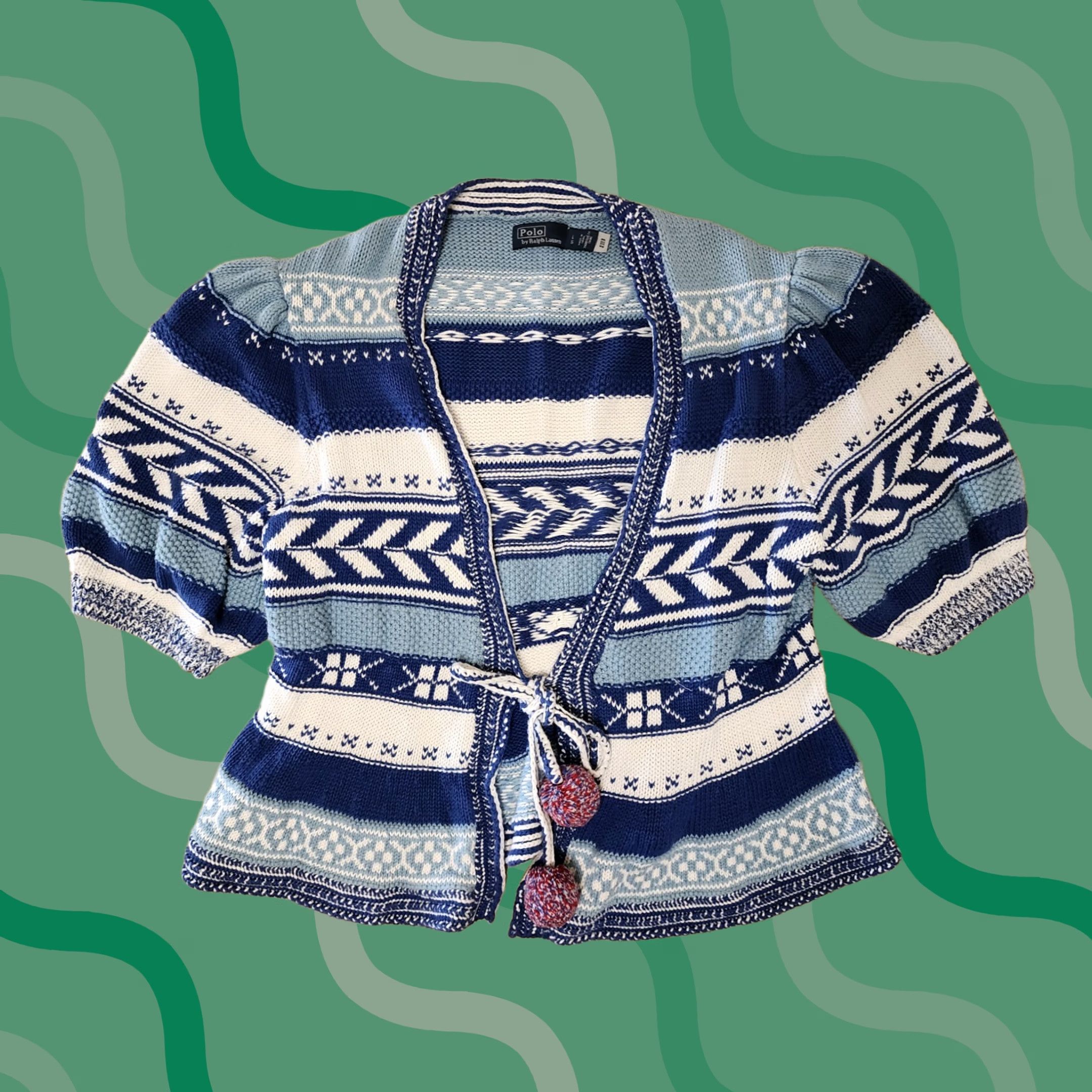 VINTAGE Polo Ralph Lauren Fair Isle Cardigan Cotton Linen Sweater 