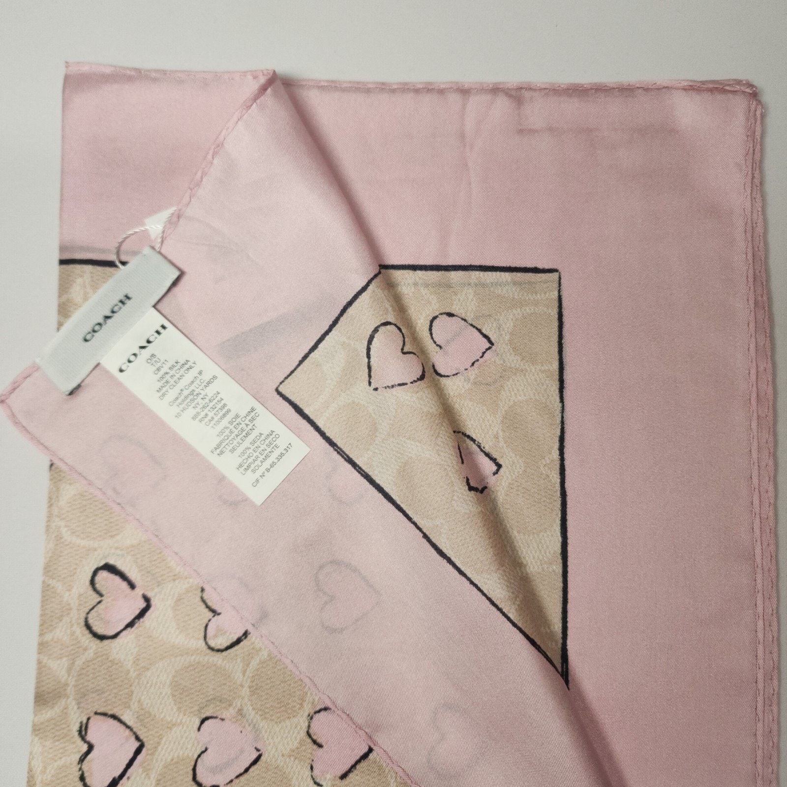 Coach NWT Coach CBV11 Square Silk Doodle Heart's Scarf 35"sq Pink Size ONE SIZE - 4 Thumbnail