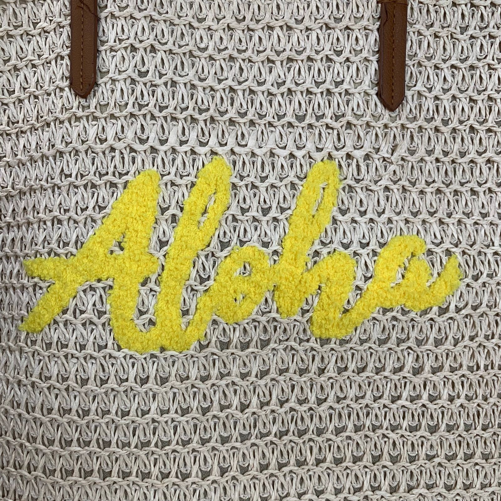 Other Straw Tote Aloha Beach Bag Everyday Tote Yellow Natural Size ONE SIZE - 3 Thumbnail