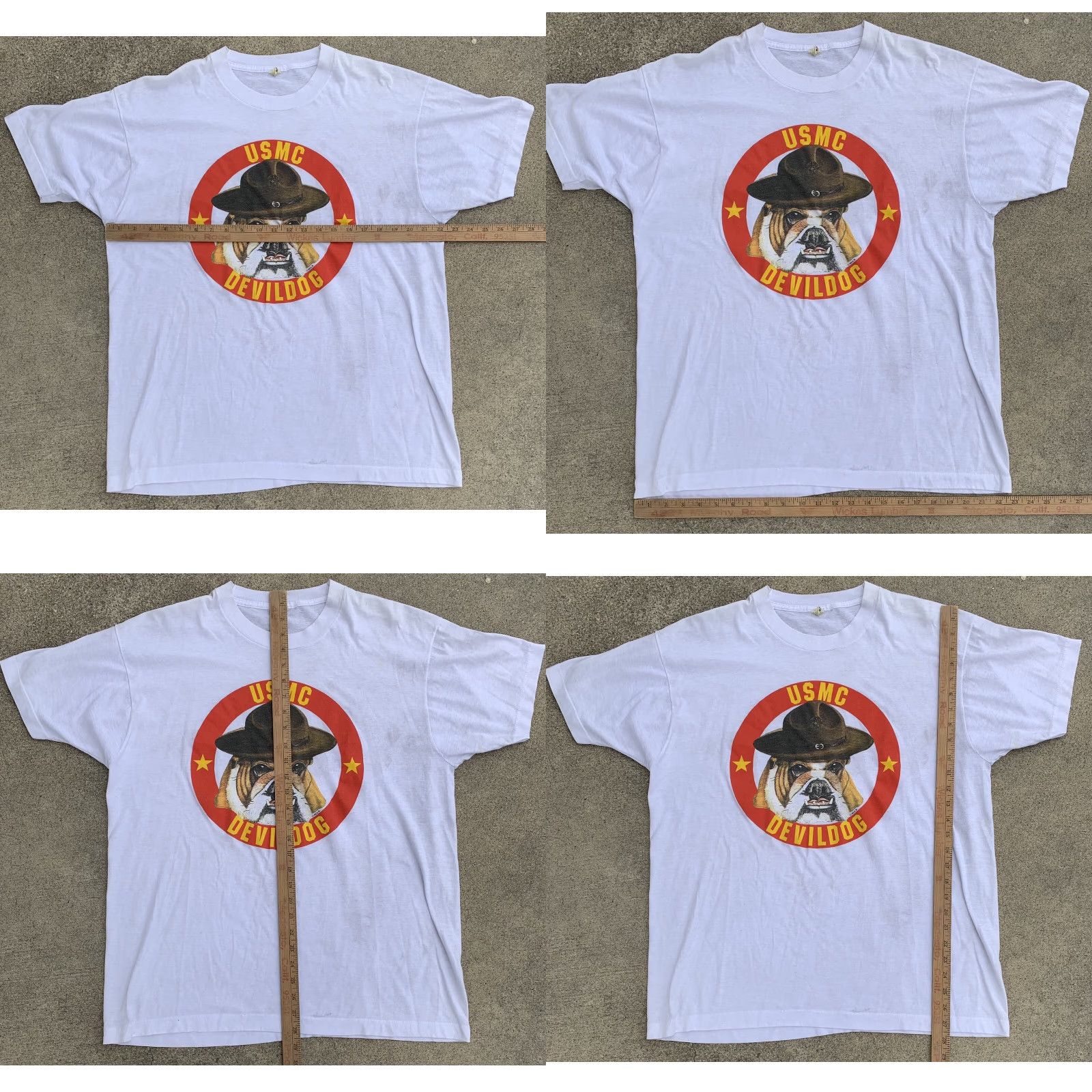 Vintage VINTAGE USMC Devildog t shirt 80s 1980s White Cotton Blend Screen Stars 2XL Mens Graphic Tee Marines Dog 88 AK C 88 A.K. Decade 1980s 1980s Size US XXL / EU 58 / 5 - 11 Thumbnail