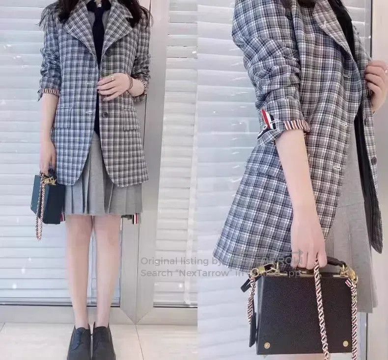 Thom Browne Thom Browne Gray Plaid Wool Lapel Single Breasted Long Sle Size 40L - 8 Thumbnail