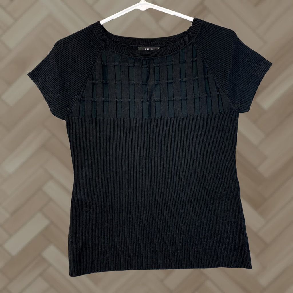 Vintage FINE PARIS COLLECTION Knit Top Women L Black Viscose Short Sleeve Scoop Neck Knit Top Paris Theme Womens Regular Sized L Black Visco Size L / US 10 / IT 46 - 1 Thumbnail