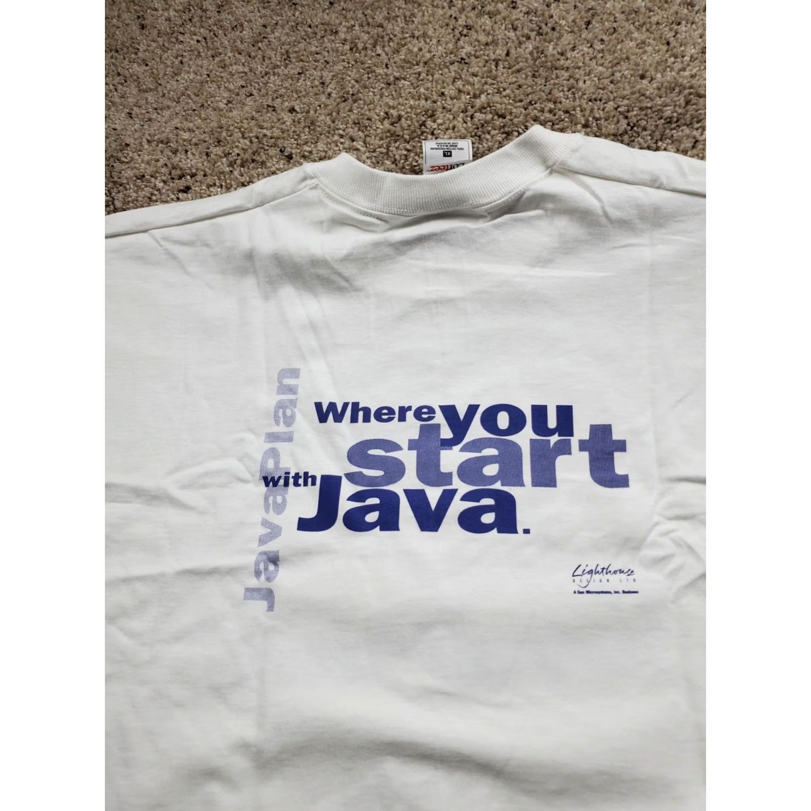 Fruit Of The Loom VINTAGE Sun Microsystems Java Script T Shirt Mens XL Graphic 90s USA White Cotton Short Sleeve Crew Neck Graphic Print Logo PTO Loom USA Size US XL / EU 56 / 4 - 7 Thumbnail