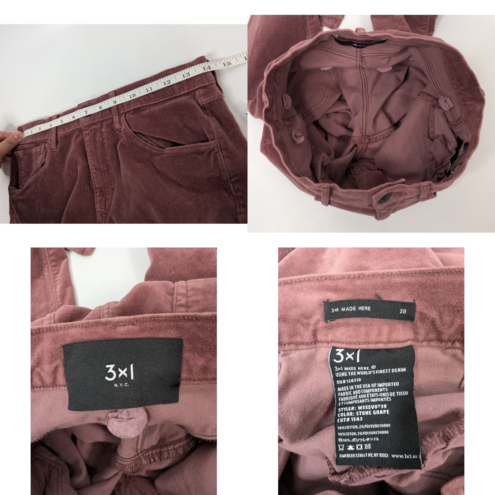 3x1 VINTAGE 3X1 NYC Made Here Pants Women's Size 28 Stone Grape Velvet High Rise Stretch Size 28" / US 6 / IT 42 - 8 Thumbnail
