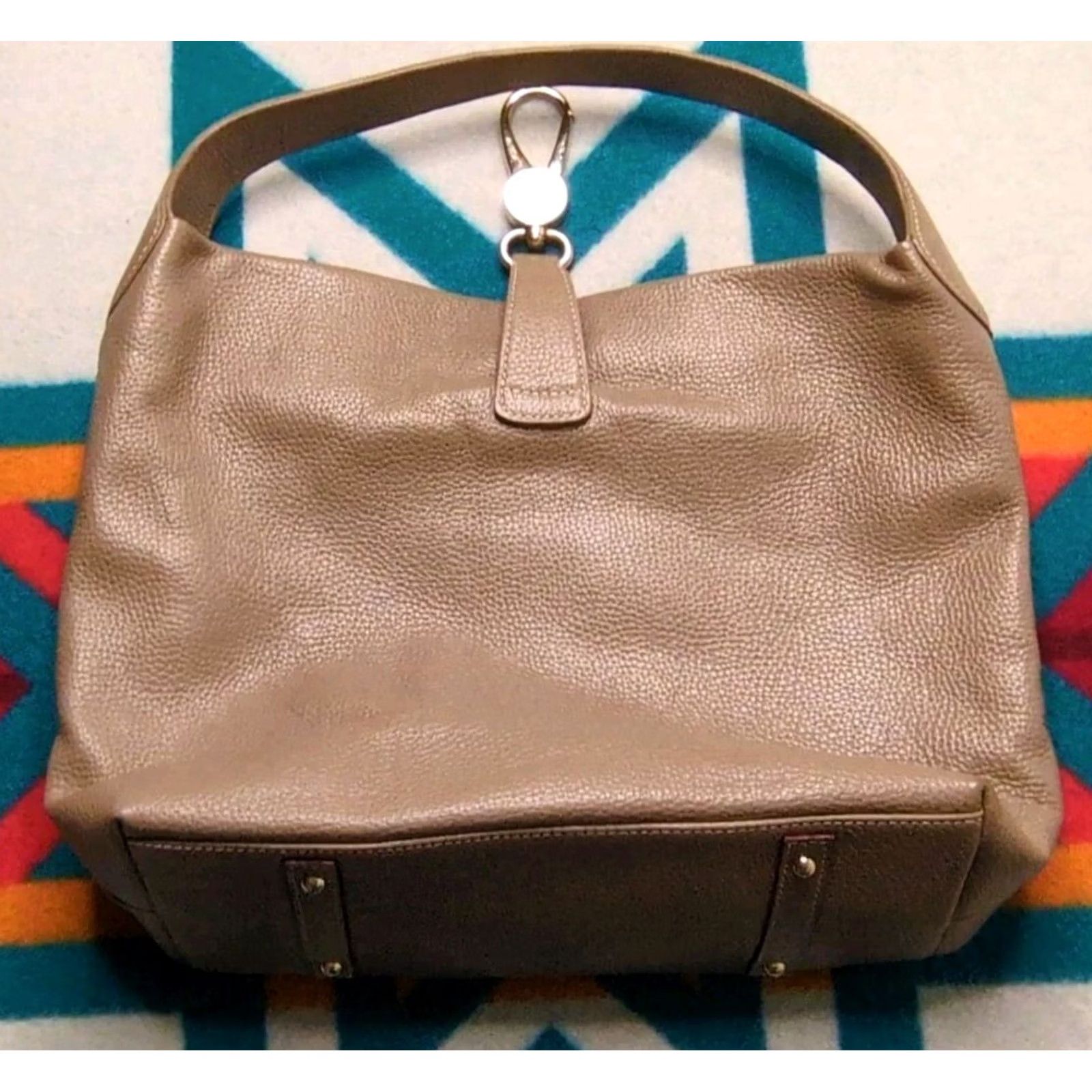 Dooney & Bourke Dooney & Bourke Hobo Logo Lock Pebble Grain Leather Beige Pink 12x16x6" Women Bag Purse Handbag Strap Pebble Finish Classic Designer Size ONE SIZE - 5 Thumbnail