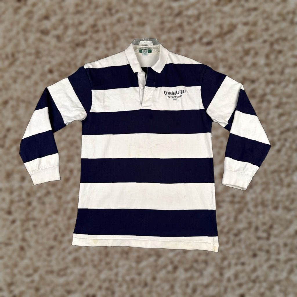 VINTAGE Outer Banks Polo Shirt Mens Large Blue White Rugby Captain Morgan 1993 Polo Mens Large Blue White Rugby 1993