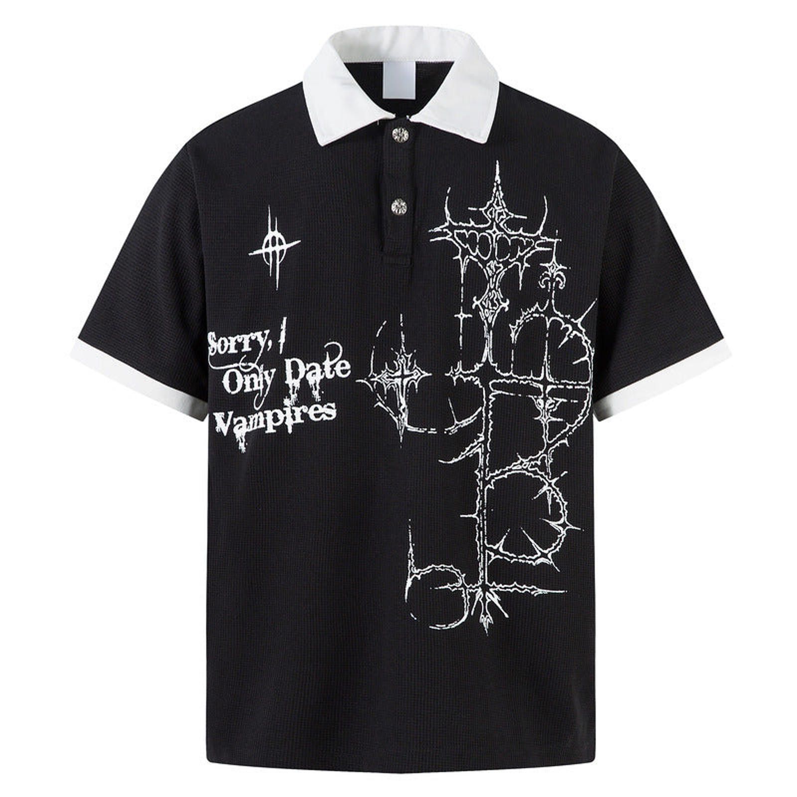 Japanese Brand Black Graphic Polo Shirt Size US M / EU 48-50 / 2 - 1 Thumbnail