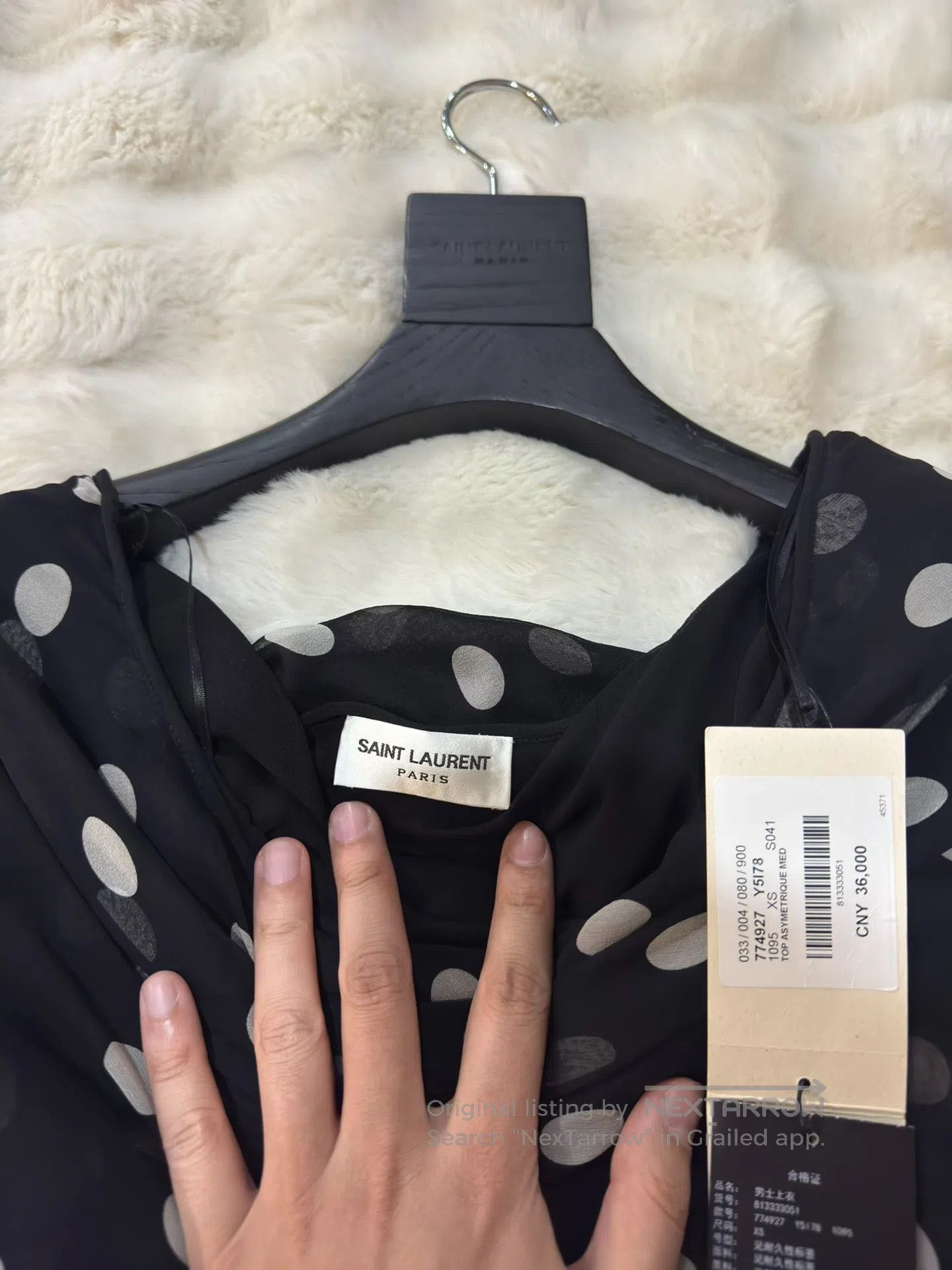 Saint Laurent Paris Saint Laurent Paris Silk Polka Dot Off-the-Shoulder Top| Size US XS / EU 42 / 0 - 8 Thumbnail