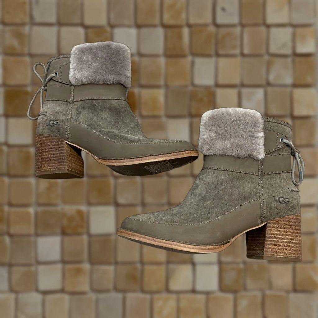 Ugg UGG Boots Womens Size 7.5 Gray Suede Shearling Lined Ankle Block Heel 1104863 Size US 8 / IT 38 - 1 Thumbnail