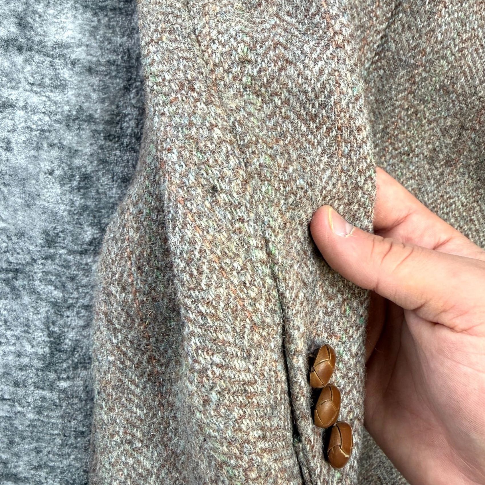 Harris Tweed VINTAGE Brooke & Deane Blazer Jacket Mens 42 Brown Herringbone Tweed Wool Notch 2-Button Single-Breasted Classic Fall Winter Spring Coat Size 42R - 4 Thumbnail