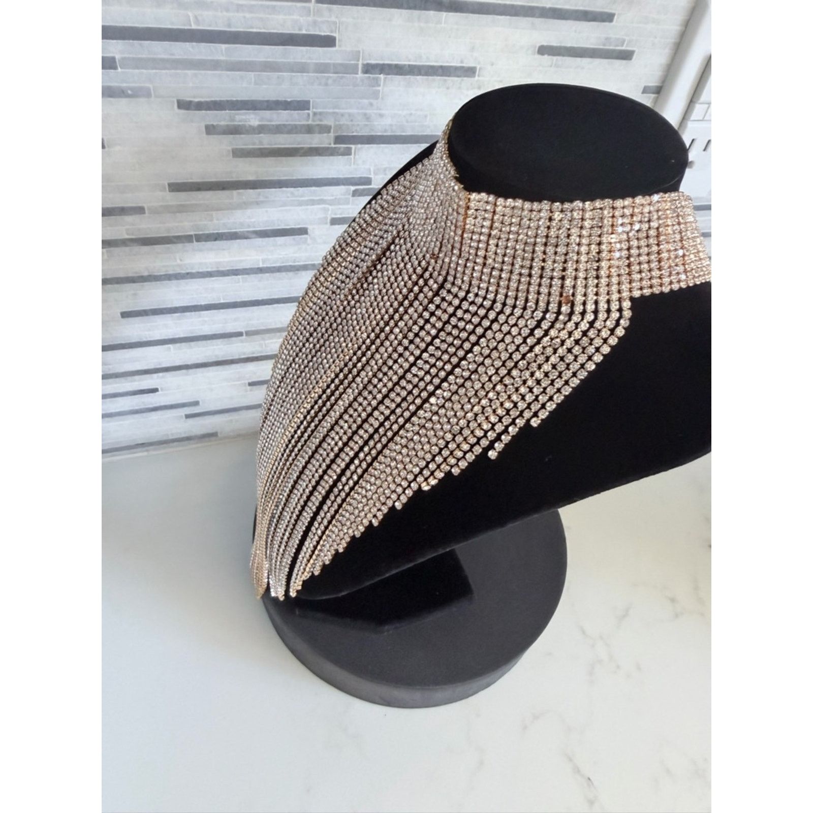 Other Rhinestone Fringe Choker Necklace Gold 2 jewels missing Size ONE SIZE - 6 Thumbnail