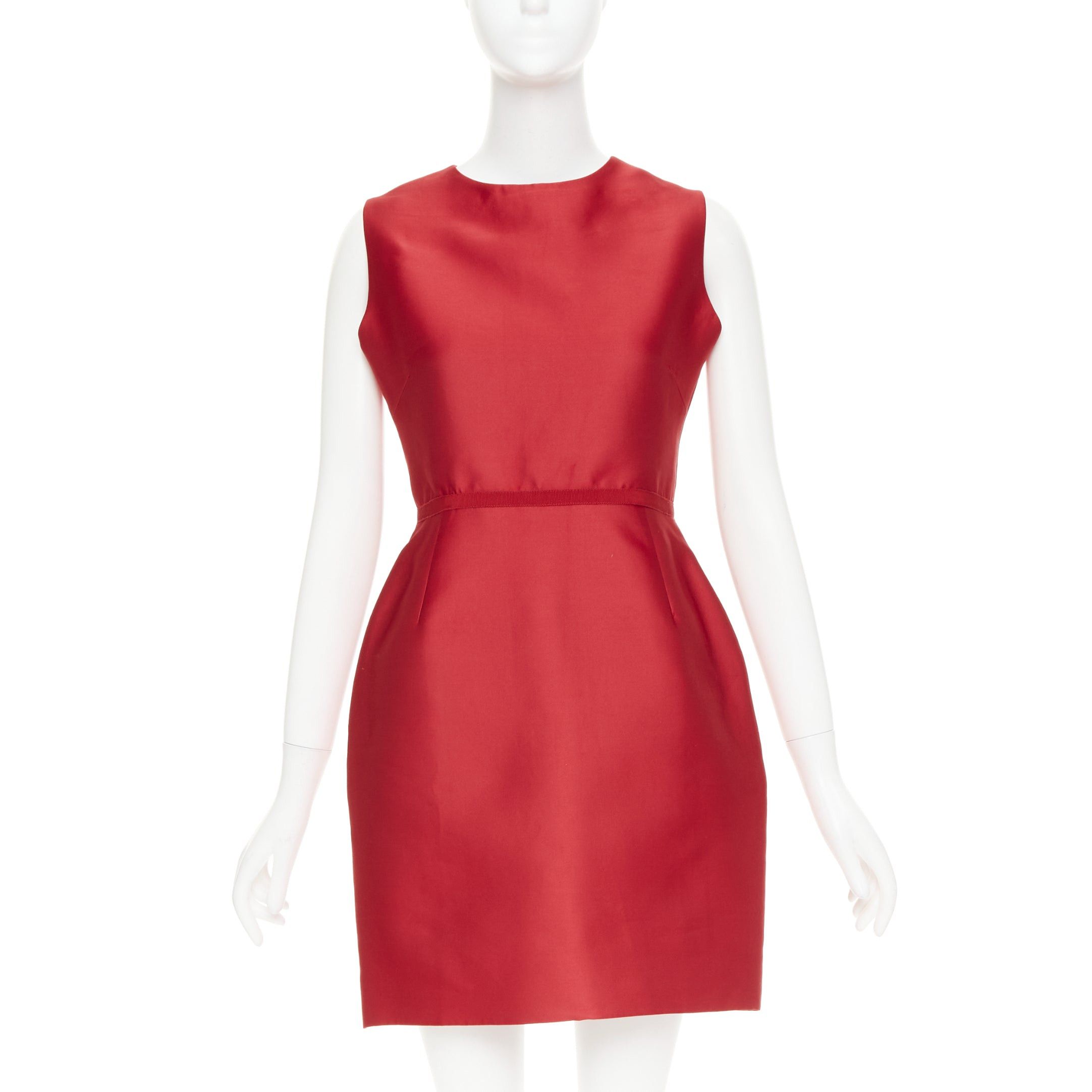 Giambattista Valli GIAMBATTISTA VALLI red polyester silk grosgrain waist trim crew neck shift dress IT44 M Size M / US 6-8 / IT 42-44 - 1 Thumbnail