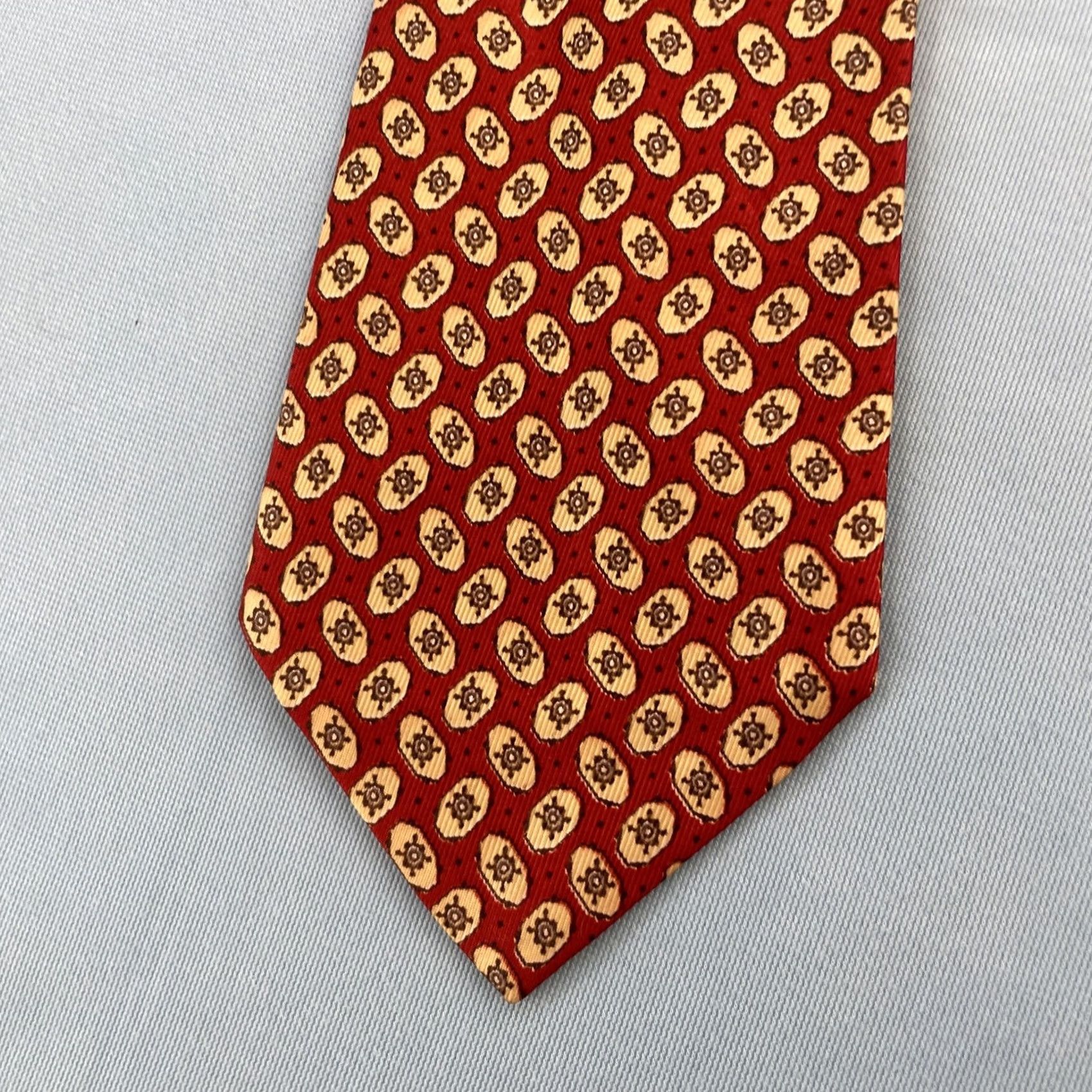 Arrow VINTAGE Arrow USA NeckTie Geometric Rockabilly Foulard Wide Swing Tie 4x50" Silk Rayon Red Orange Yellow One Size Men Tie Size ONE SIZE - 4 Thumbnail