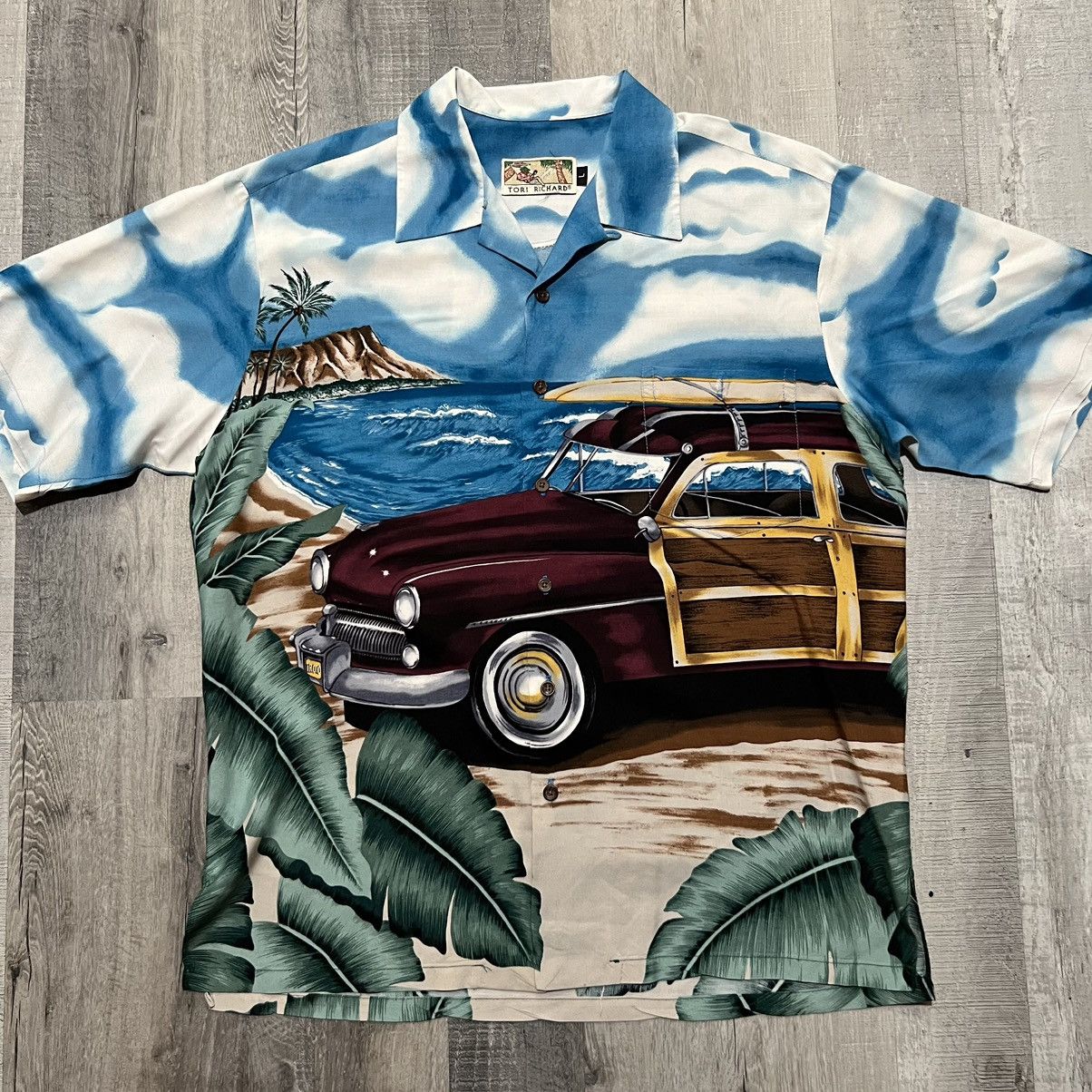 Tori Richard × Vintage VTG Tori Richard Hawaiian AOP Surf Rayon Woody Button Shirt Size US L / EU 52-54 / 3 - 1 Thumbnail