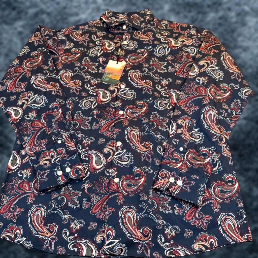 Hart Schaffner Marx Hart Schaffner Marx Paisley Button-Down Shirt Navy Red 1887 Club Mens M NEW Size US M / EU 48-50 / 2 - 1 Thumbnail