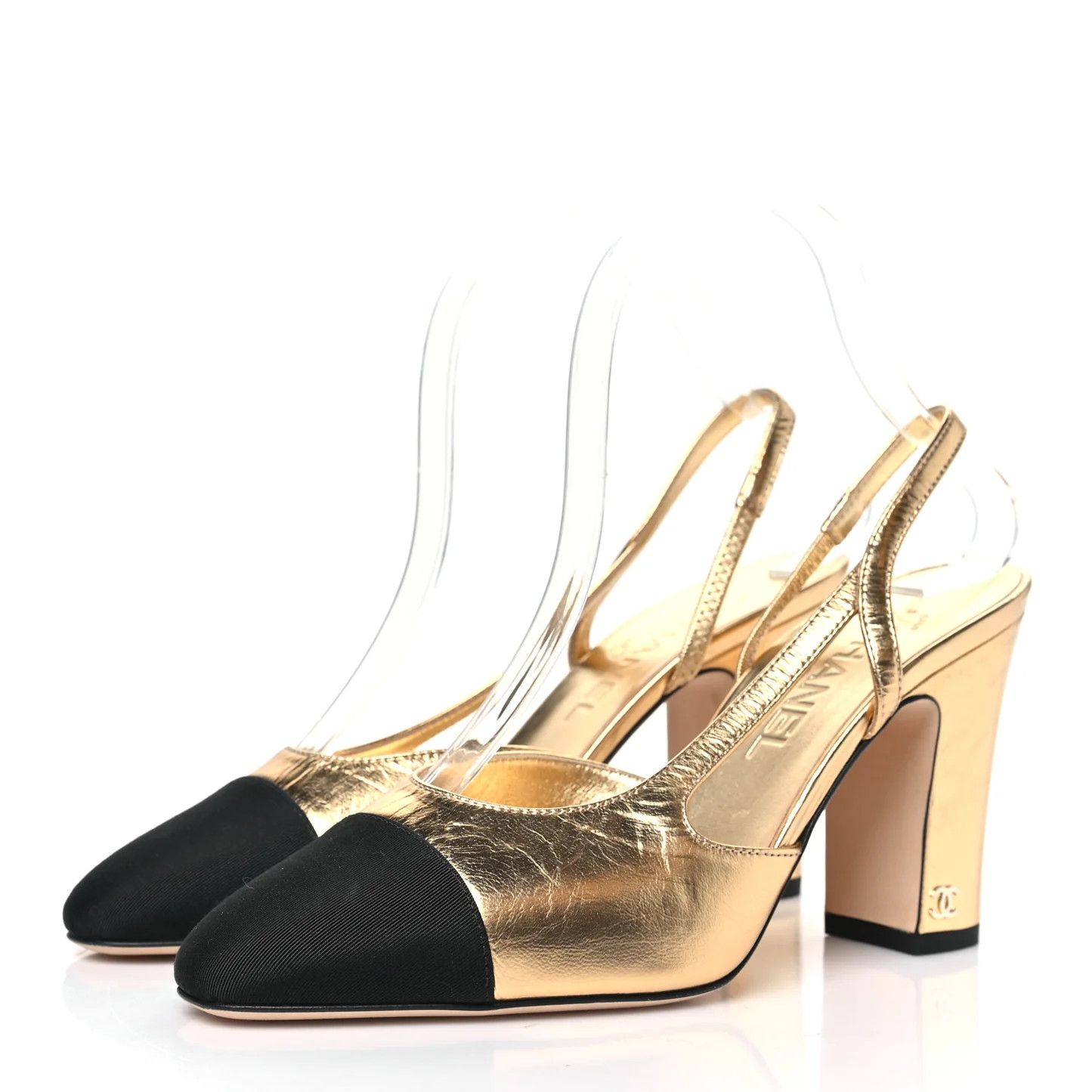 Chanel o1h1sh10526 Grosgrain Slingbacks in Gold/Black Size US 8.5 / IT 38.5 - 4 Thumbnail