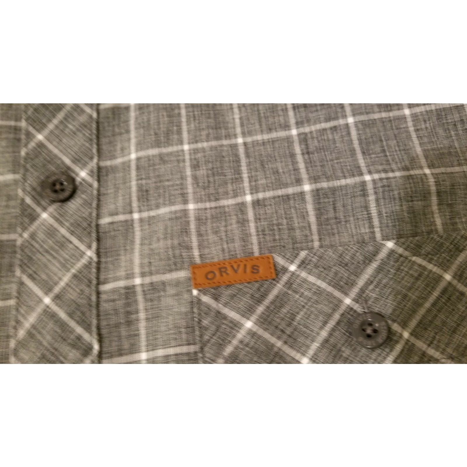 Orvis Orvis Mens Dress Shirt M Medium Gray Button Cotton Short Sleeve Size 40R - 3 Thumbnail