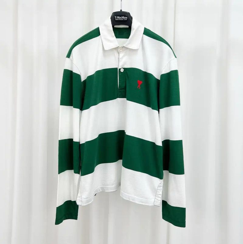 AMI AMI Striped Long Sleeve Polo Shirt for Men 0089 Size US S / EU 44-46 / 1 - 1 Thumbnail