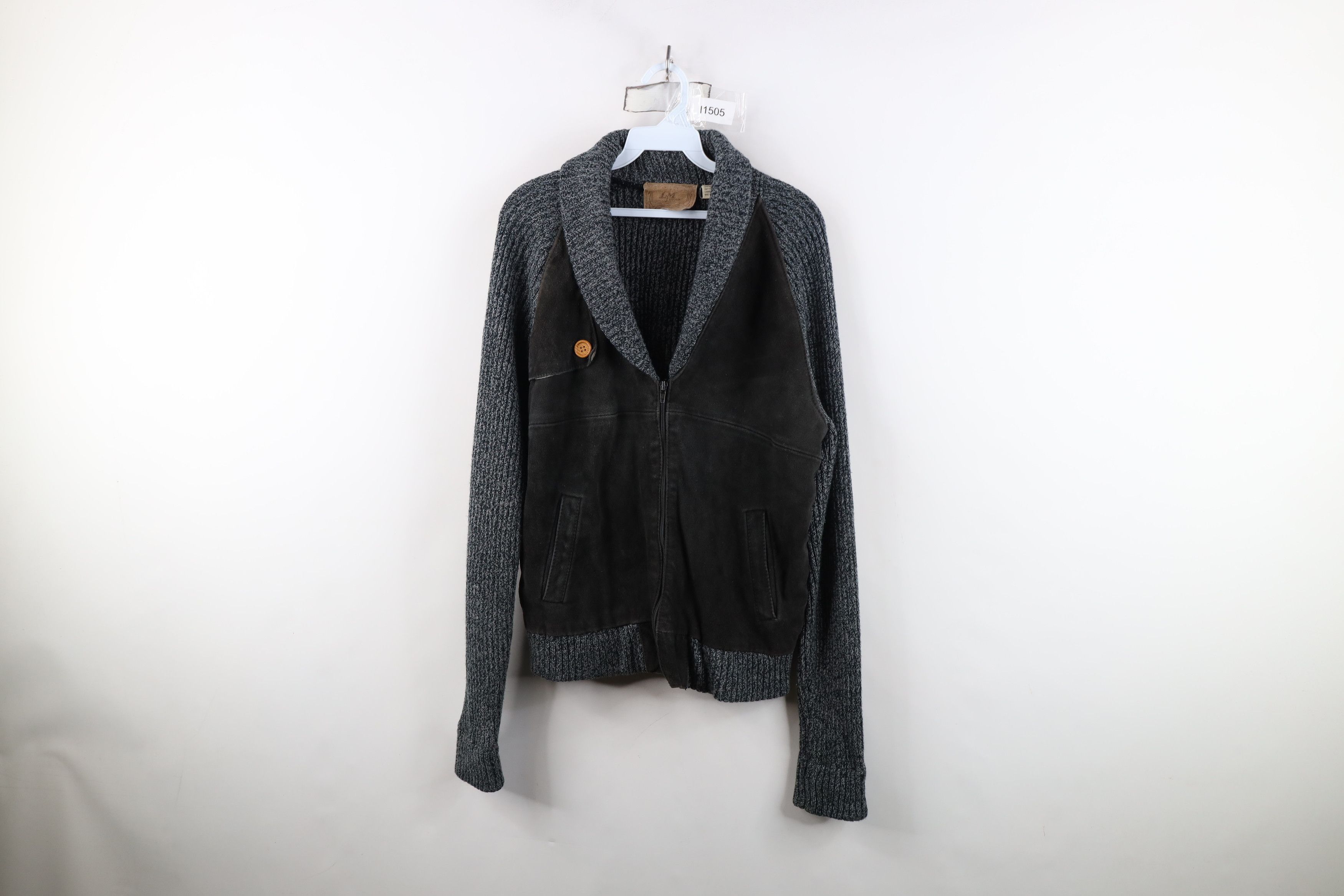 Vintage Vintage 70s Streetwear Leather Knit Sweater Jacket Swacket Size US L / EU 52-54 / 3 - 1 Thumbnail