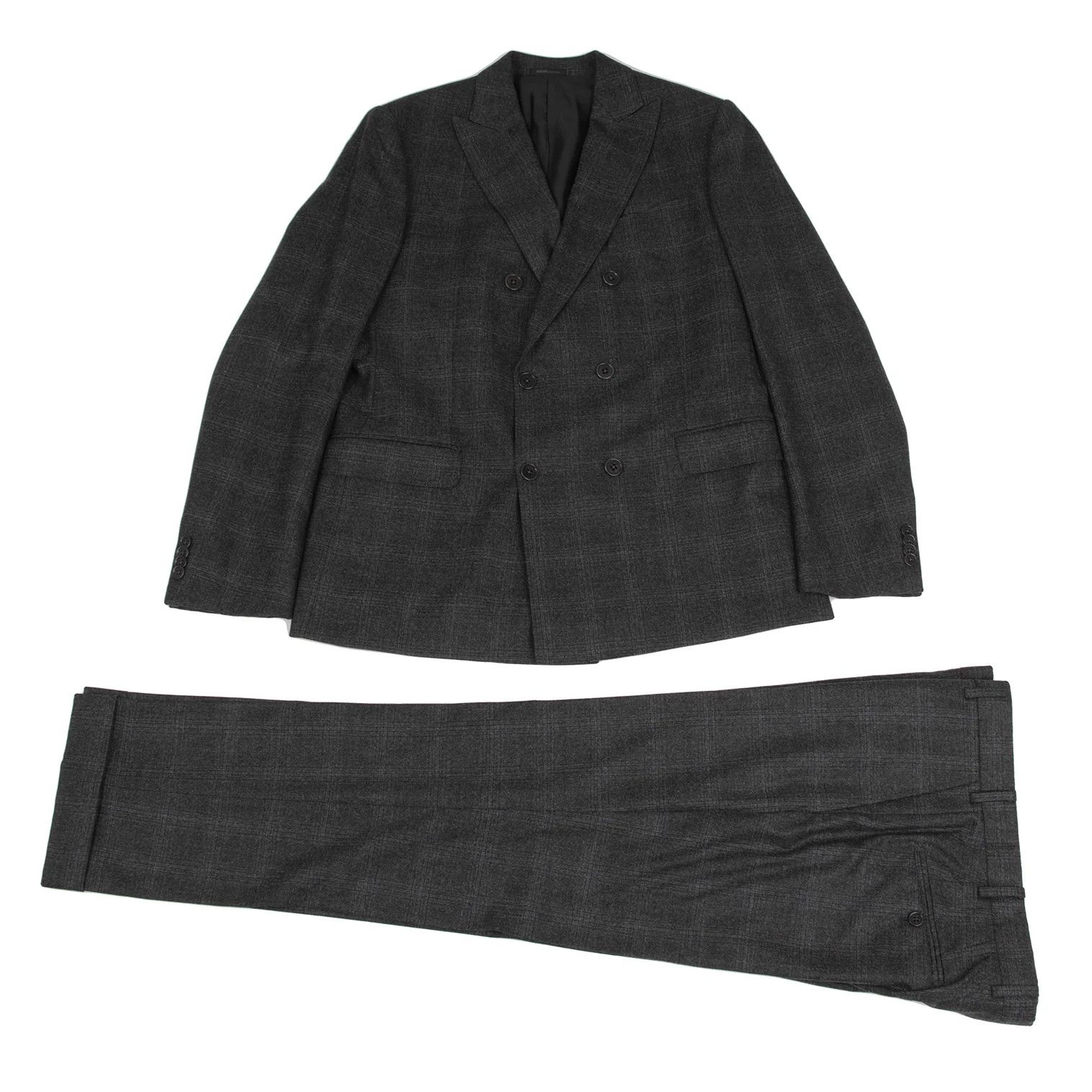 Armani Collezioni Wool Glen Check Double-Hem Pants in Charcoal Navy Size US 26 / EU 42 - 13 Thumbnail