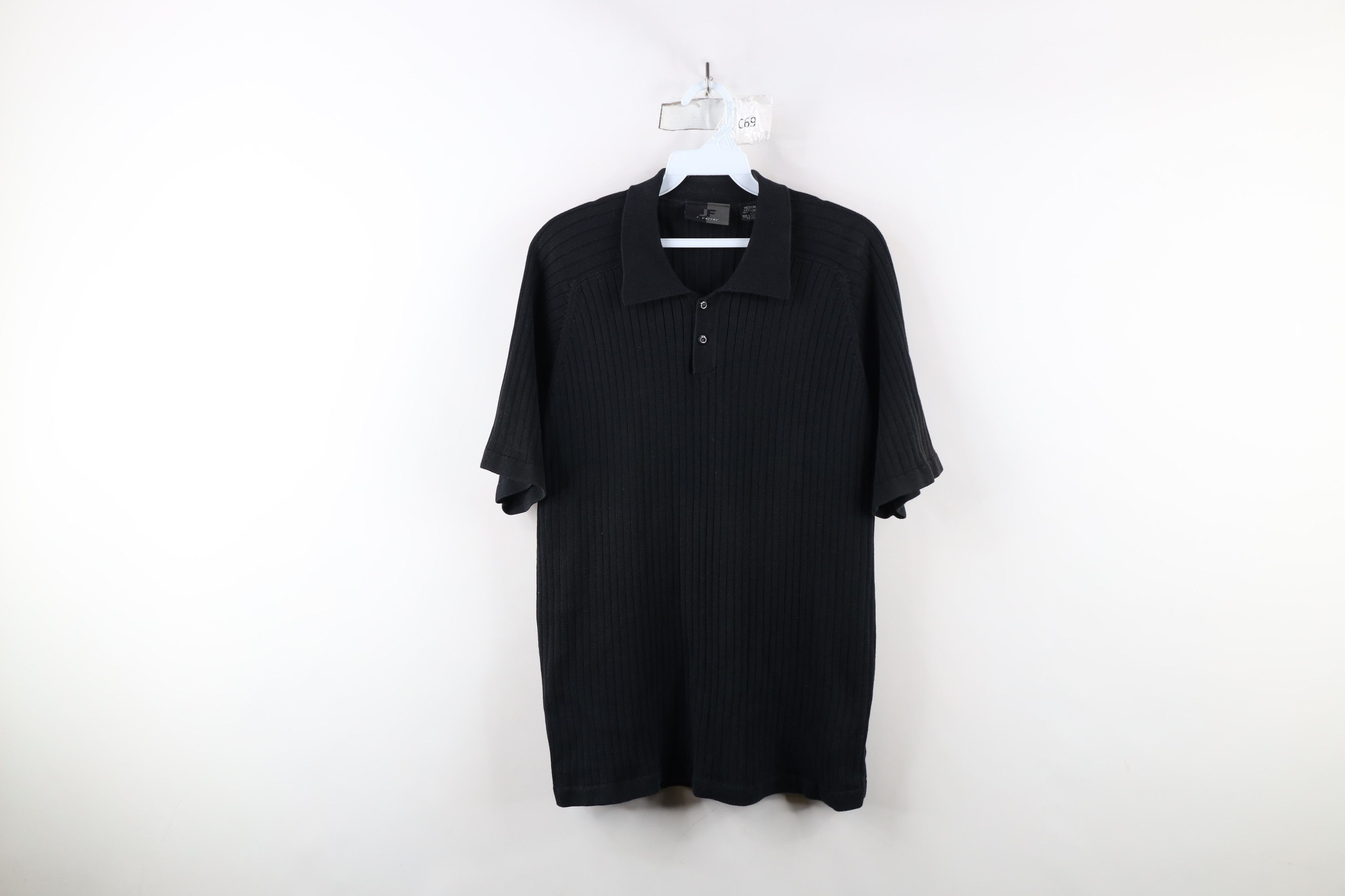 Vintage Vintage 90s Streetwear Ribbed Knit Collared Polo Shirt Black Size US M / EU 48-50 / 2 - 1 Thumbnail