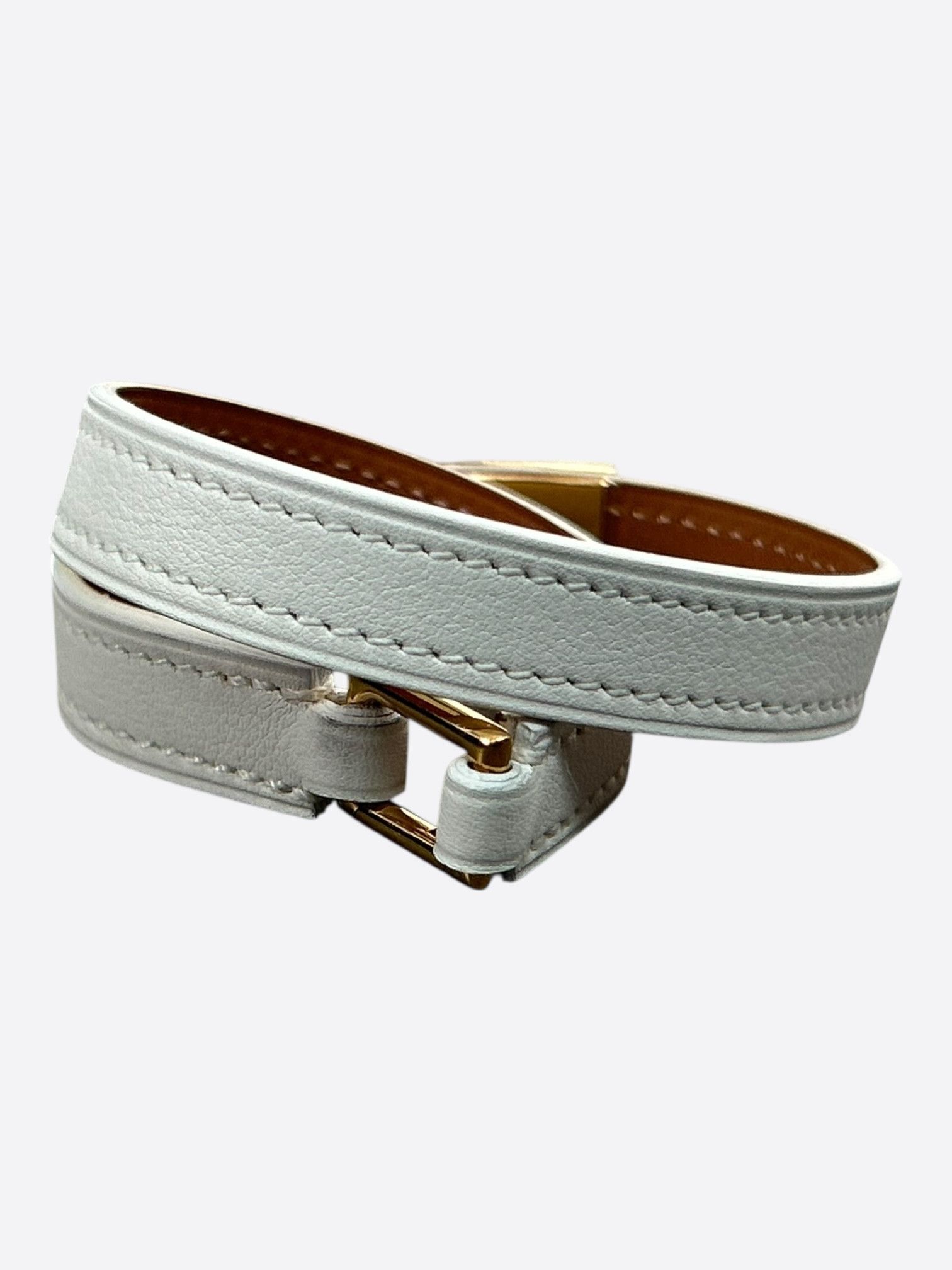 Hermes White Swift & Gold Hardware Rivale Double Tour Bracelet Size ONE SIZE - 2 Thumbnail