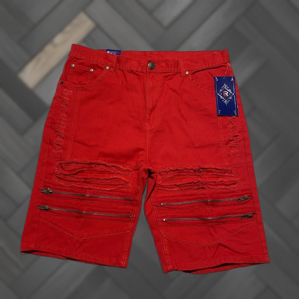 Denime LR Scoop Bermuda Shorts Men 38 Red Distressed Zipper Pockets 5-Pocket Denim Cotton Casual Shorters Size US 38 / EU 54 - 1 Thumbnail