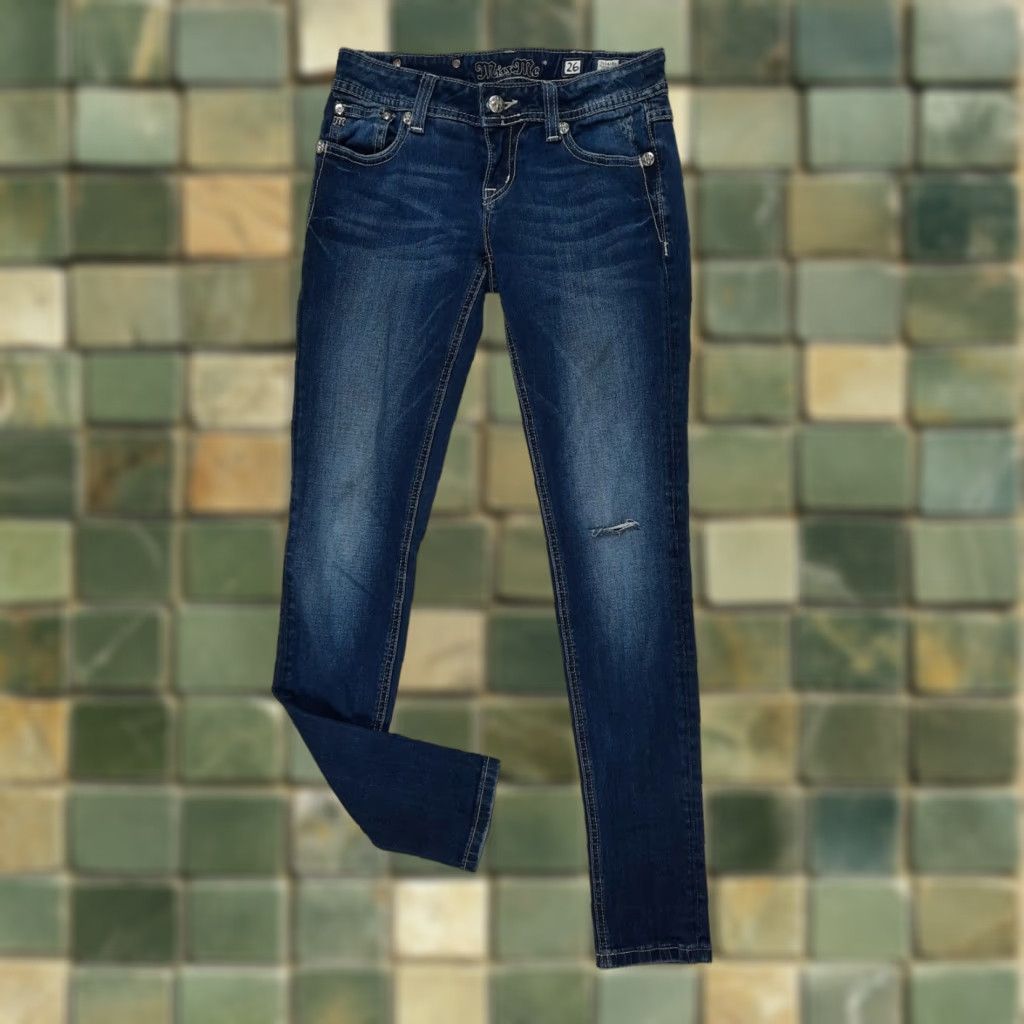 Miss Me Miss Me Skinny Women's Dark Wash Jeans JS5408G 26x29 Stretch Denim Distressed Jeans Womens Casual Denim Distressed 90s? Size 26" / US 2 / IT 38 - 1 Thumbnail