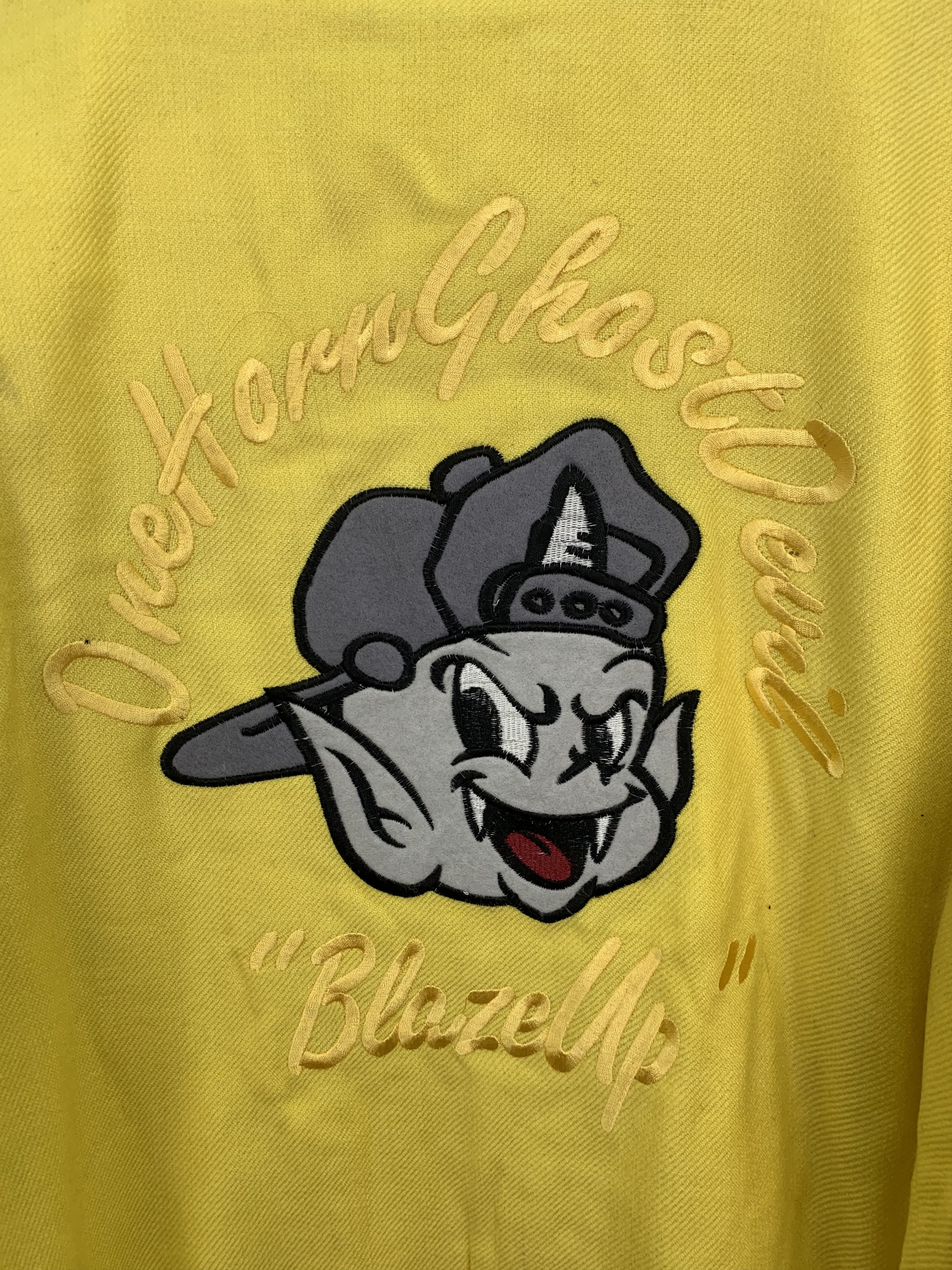 Vintage Vintage 90s Ghost Devil Leather Varsity Jacket Yellow V0465 Size US L / EU 52-54 / 3 - 10 Thumbnail