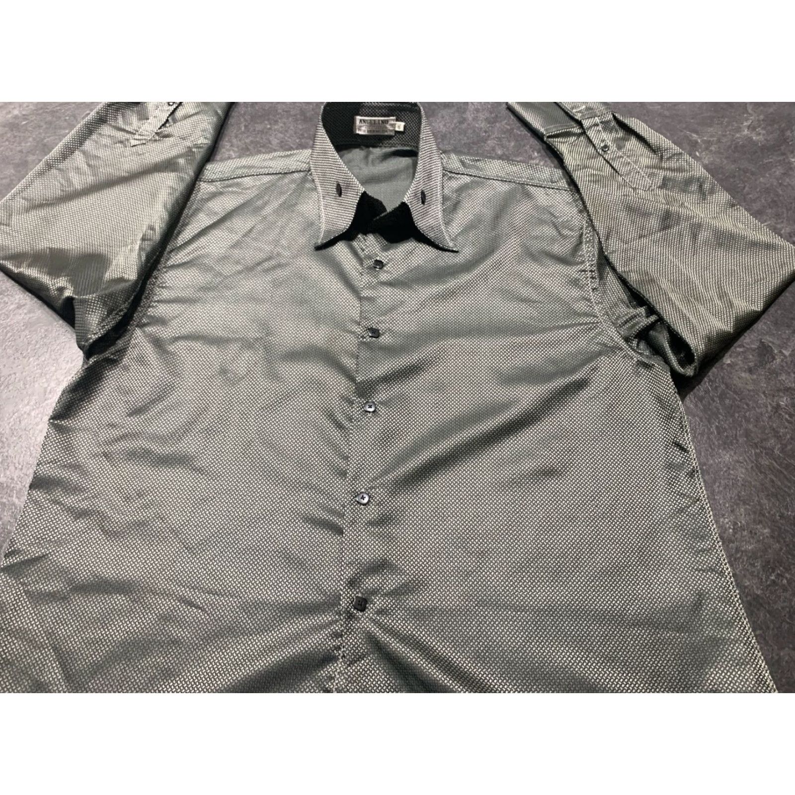Vintage ANGELINO Shirt Bermuda Ornamental Bold Shiny Gold Button-Front Long Sleeve 4XL Polyester Microfiber Gray Men Size US XXL / EU 58 / 5 - 2 Thumbnail
