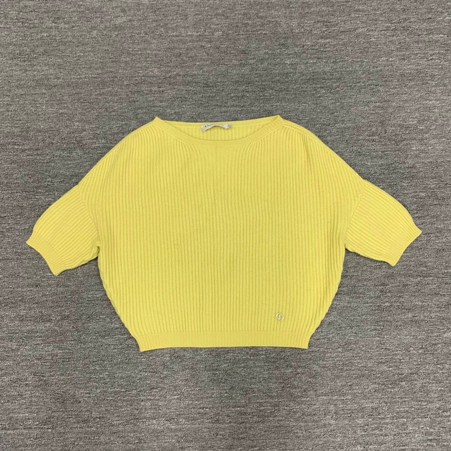 Dior yellow ribbed knit short-sleeve sweater Size S / US 4 / IT 40 - 1 Thumbnail