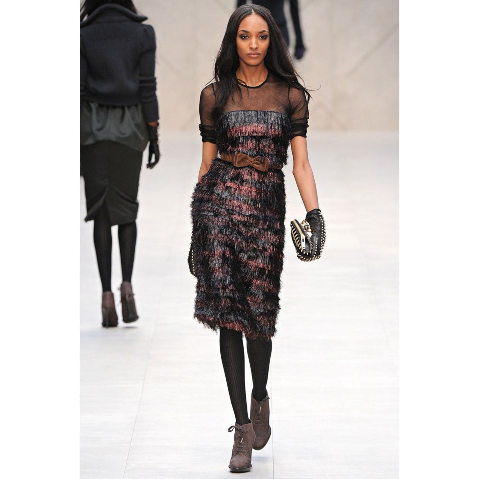 Burberry Prorsum Black & Pink Nylon / Polyester Tinsel Illusion Eyelash Dress Size L / US 10 / IT 46 - 2 Thumbnail