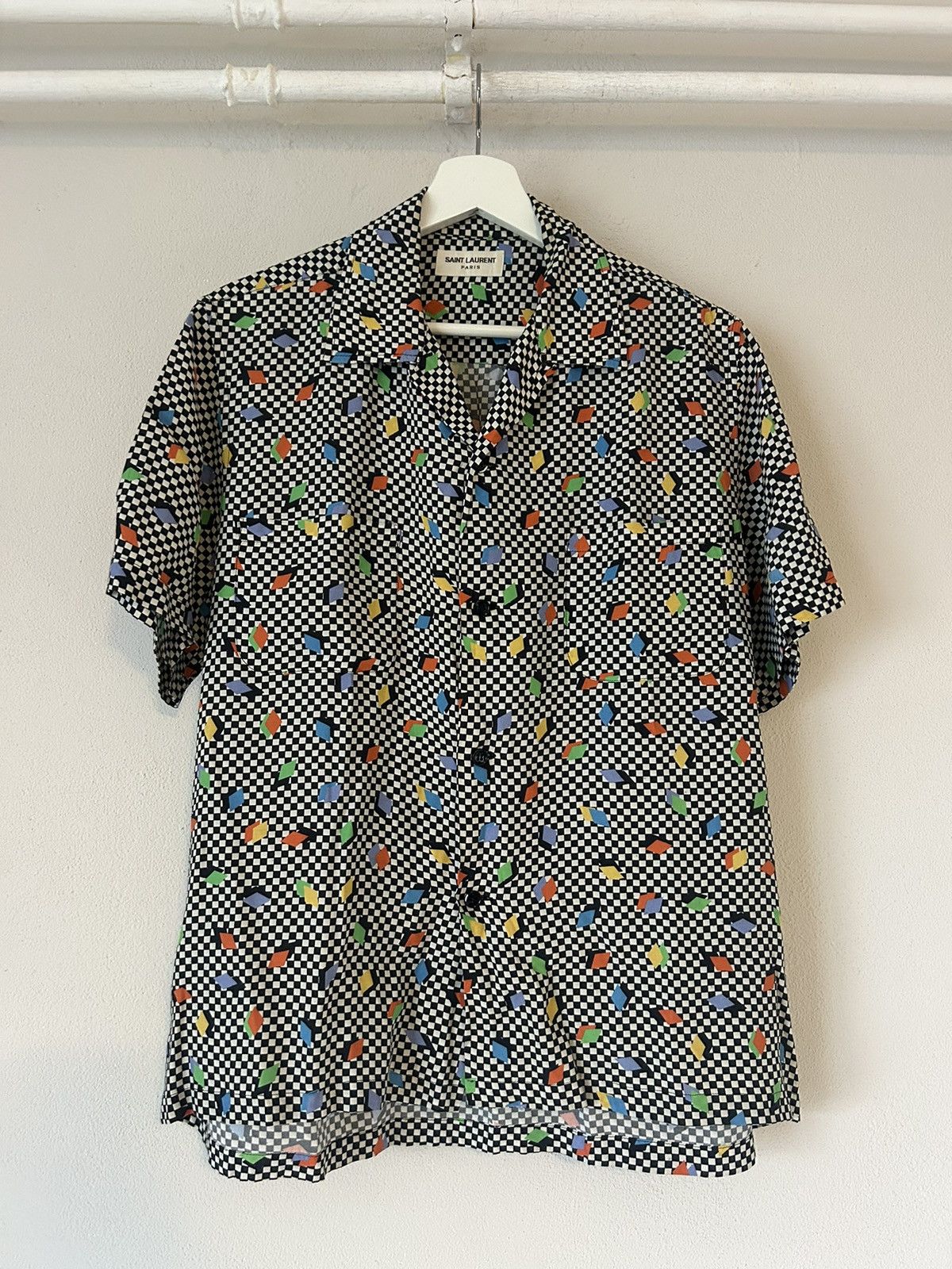 Saint Laurent Paris Checkerboard Cotton Short Sleeve Shirt w/ Geometric Print Size US L / EU 52-54 / 3 - 1 Thumbnail