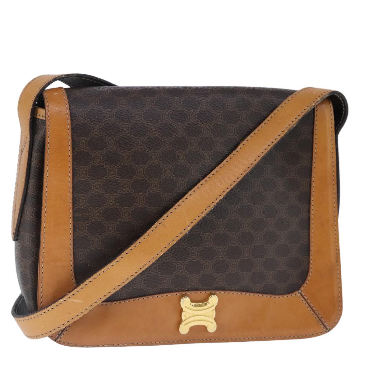 CELINE Macadam Canvas Shoulder Bag Pvc Leather Brown Gold