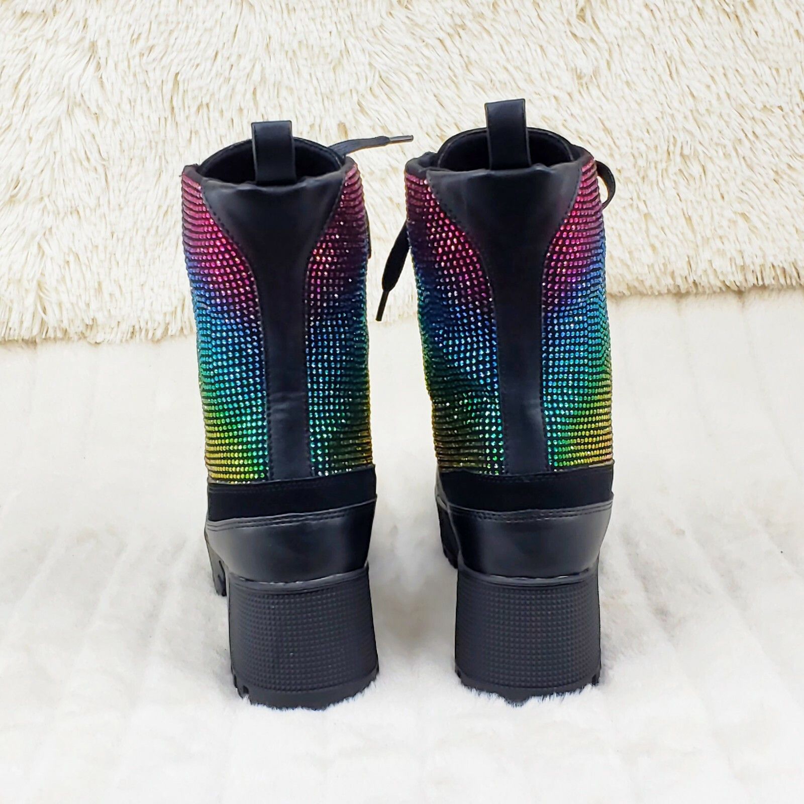 Other Diva Shine Rainbow Rhinestone Lace Up Platform Combat Ankle Size US 8 / IT 38 - 5 Thumbnail