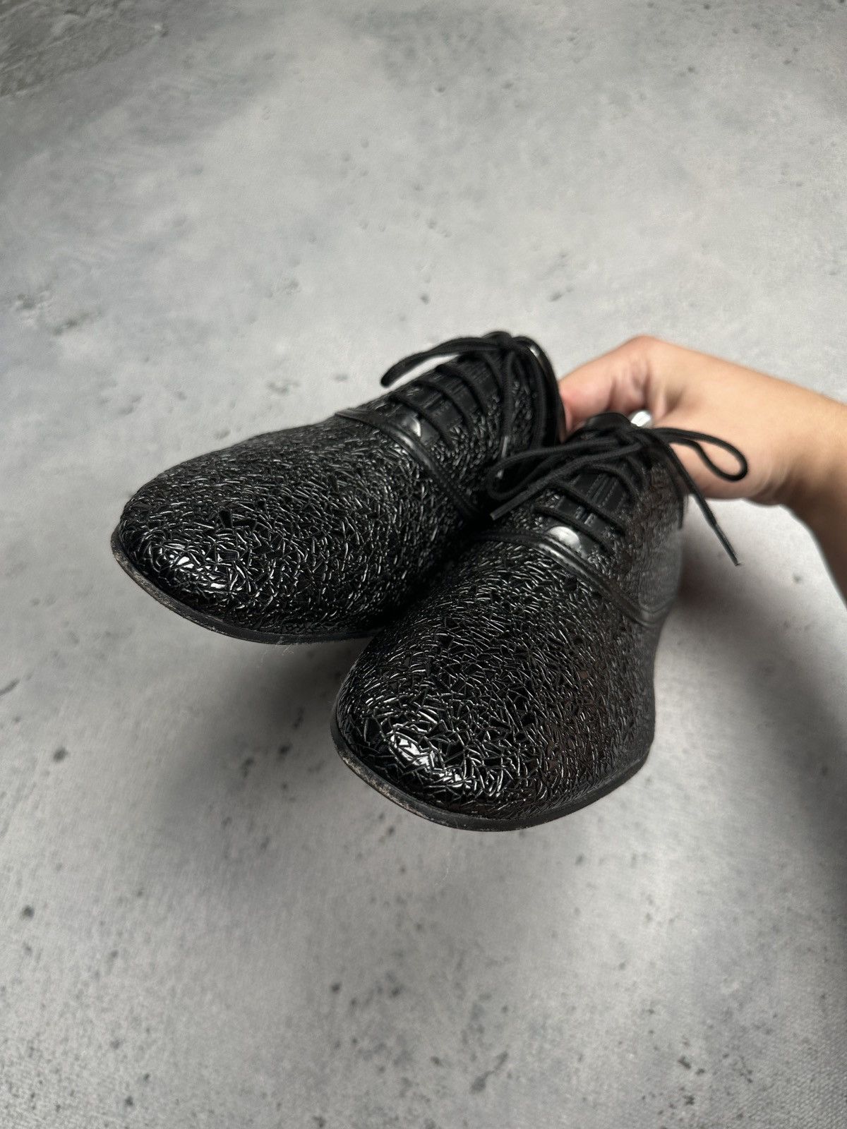 Genuine Leather Eveet Made in Italy Textured Black Derby Shoes Vero Cuoio Size US 9 / EU 42 - 3 Thumbnail