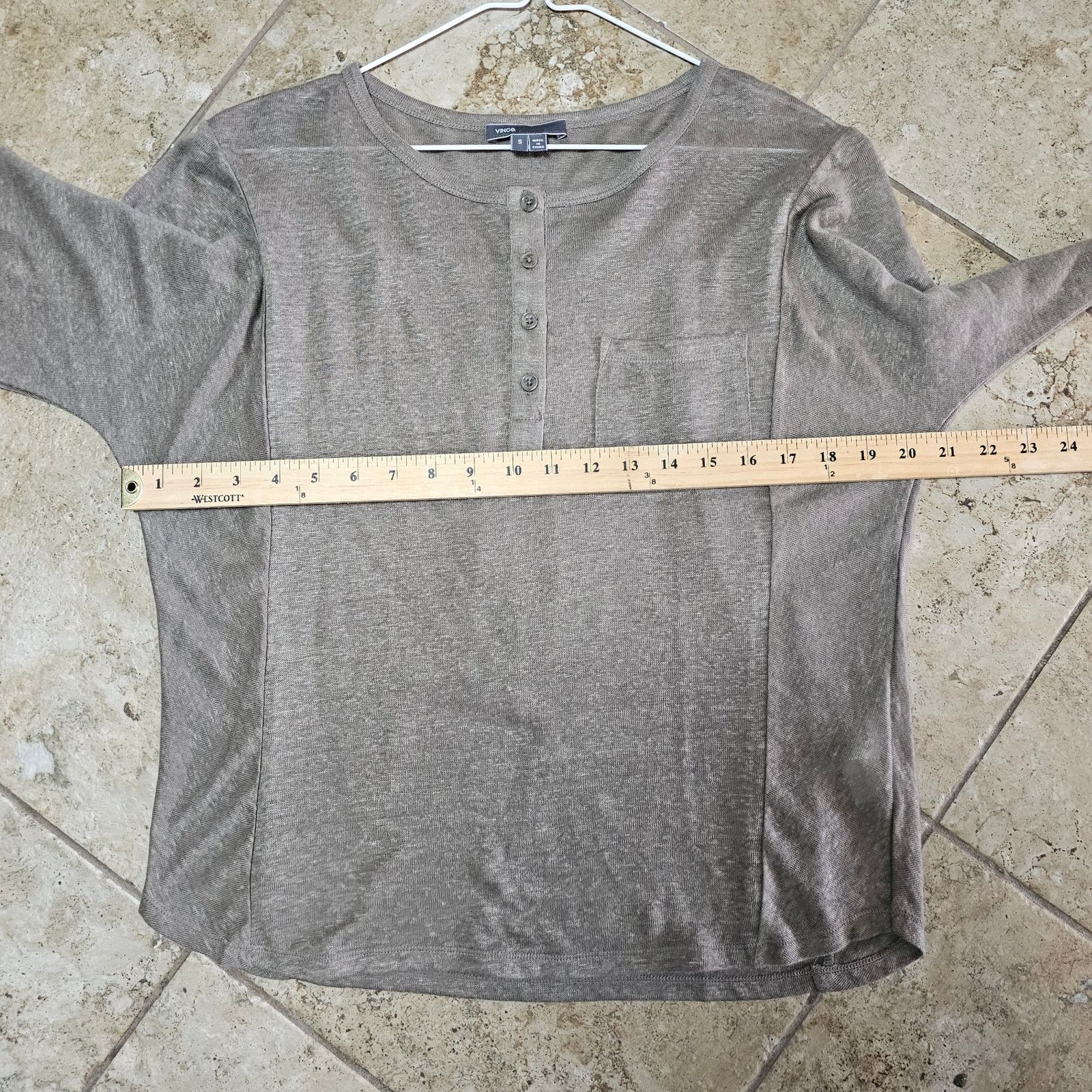 Vince VINCE Women's 100% Linen Taupe Pullover Henley Size S/P Size S / US 4 / IT 40 - 7 Thumbnail