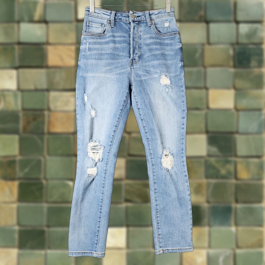 Forever 21 FOREVER 21 Womens Distressed Stretchy Blue Jean Jeggings Size 26 Size 26" / US 2 / IT 38 - 1 Thumbnail